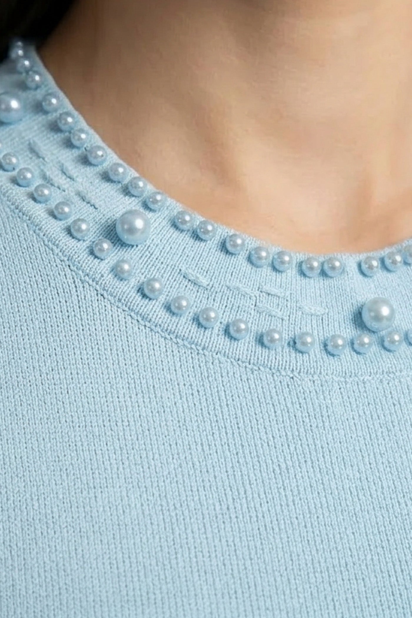 Gestricktes ärmelloses Midikleid mit Perlenverzierung - Blue 