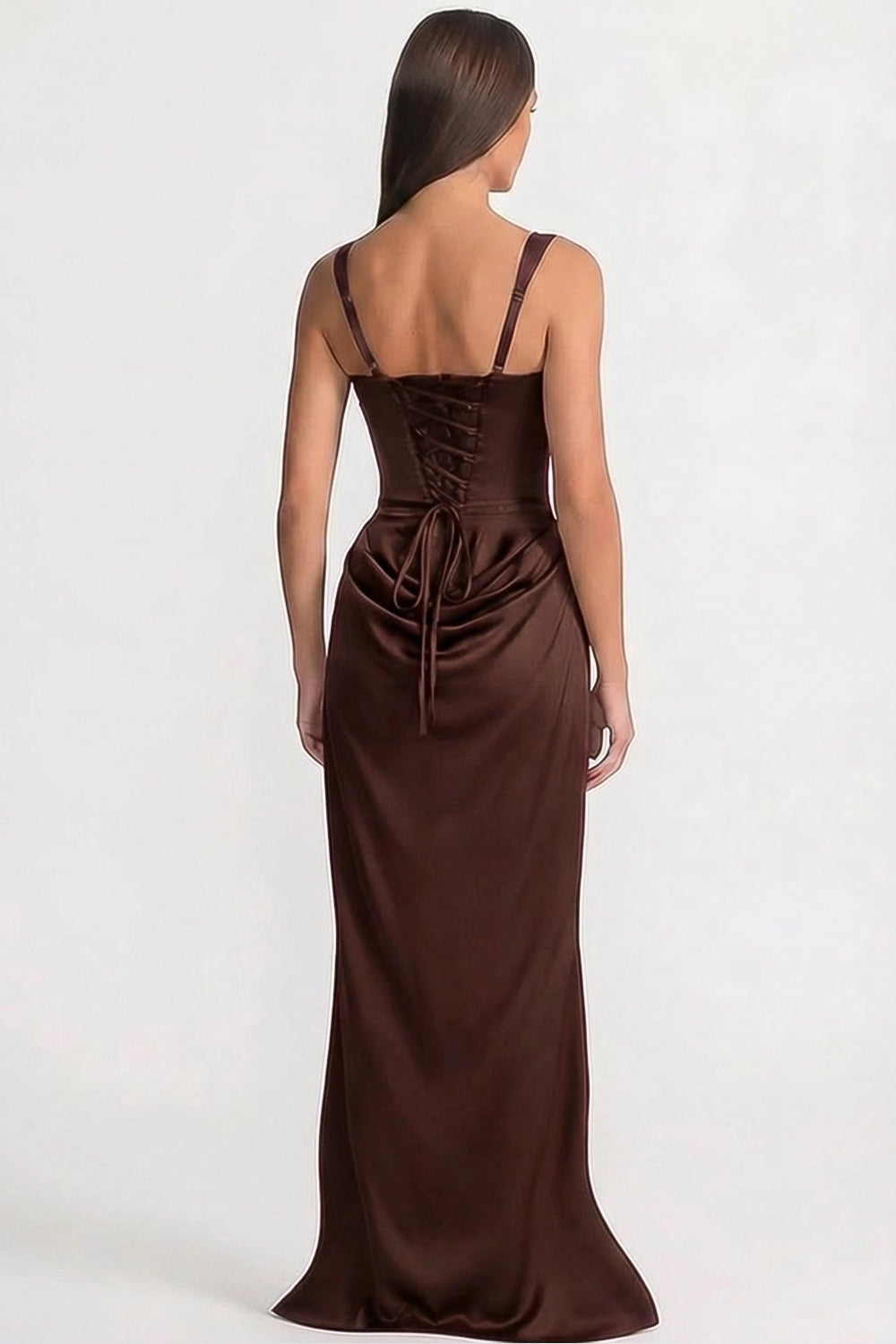 Corset Maxi Dress with Draped Hip Detail – Chocolate Brown