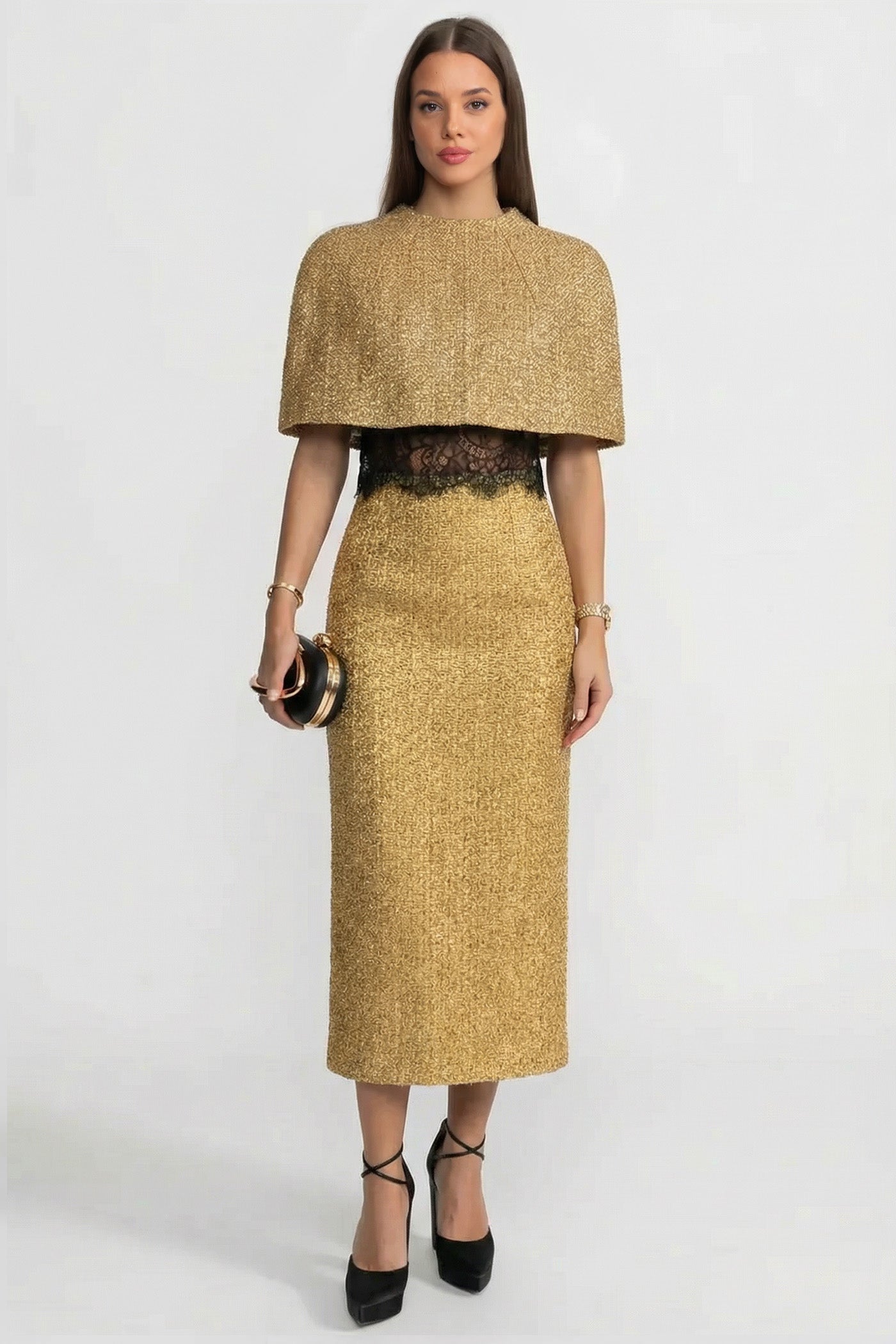 Textured Cape With Metallic Woven Finish - Gold