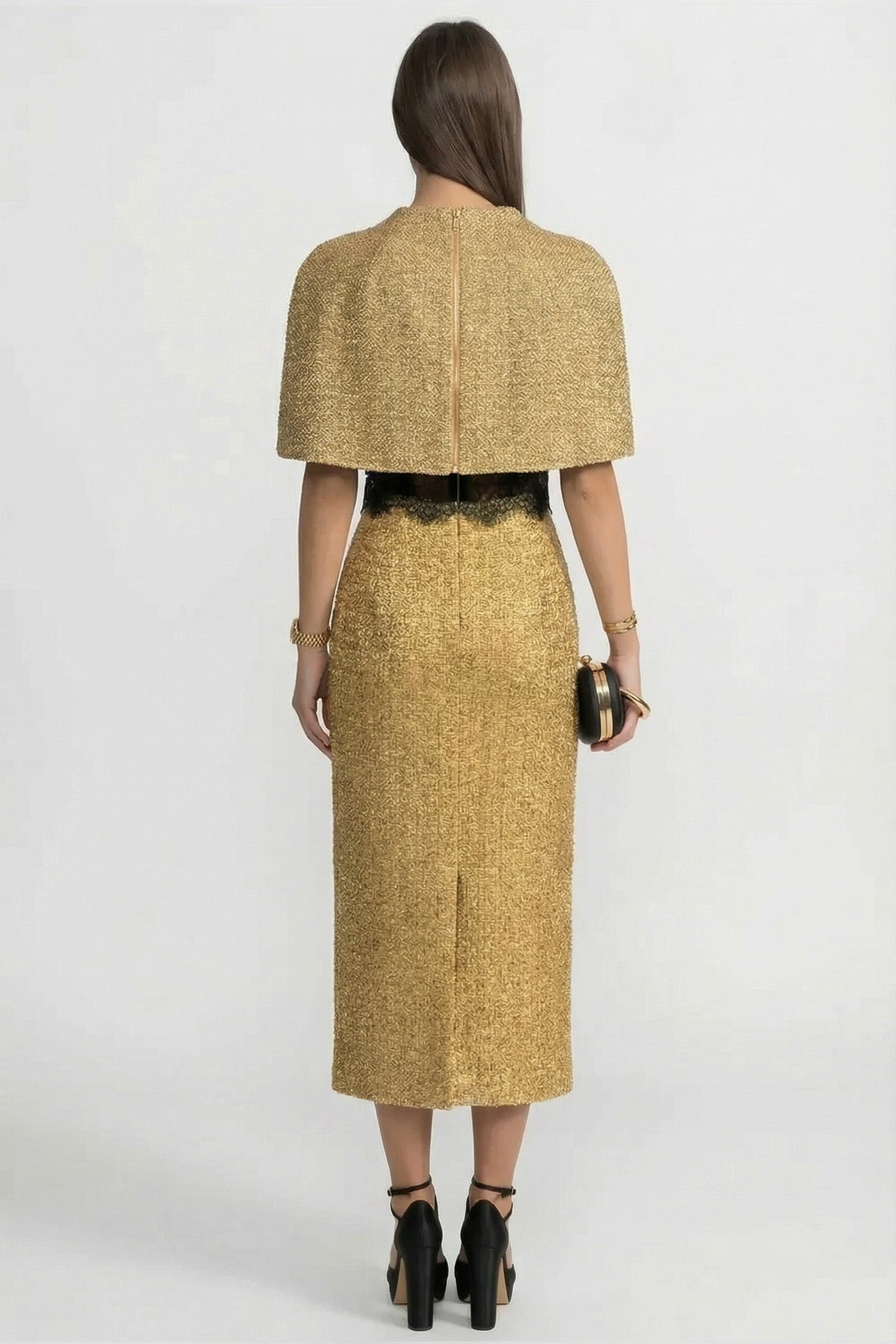 Textured Cape With Metallic Woven Finish - Gold