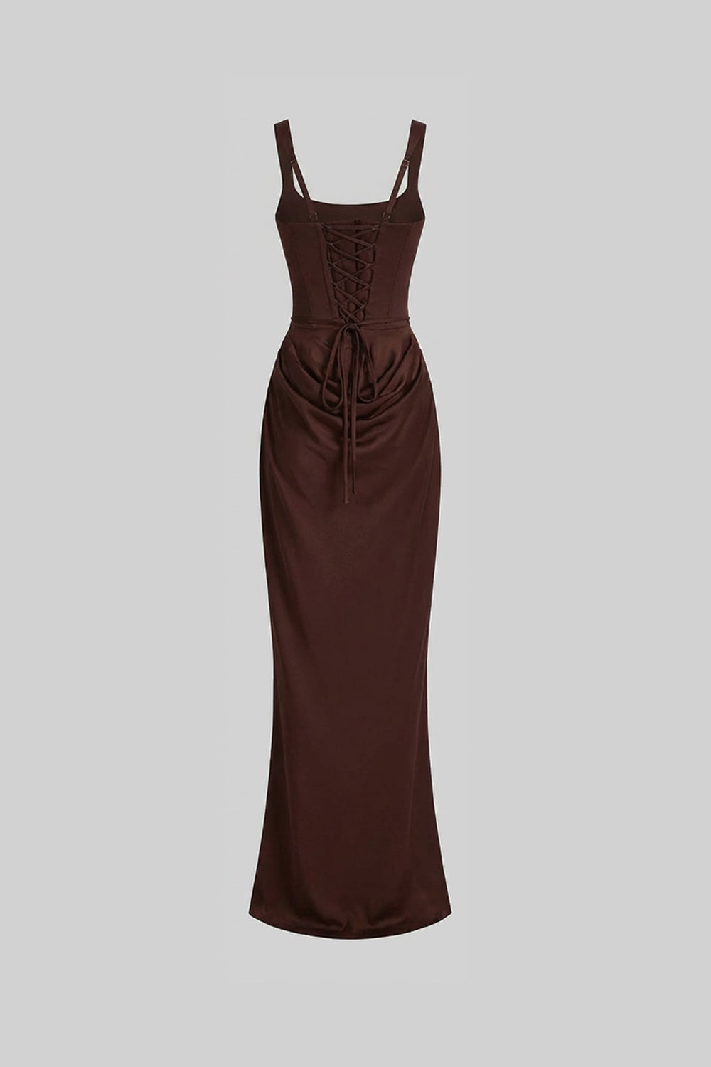 Corset Maxi Dress with Draped Hip Detail – Chocolate Brown