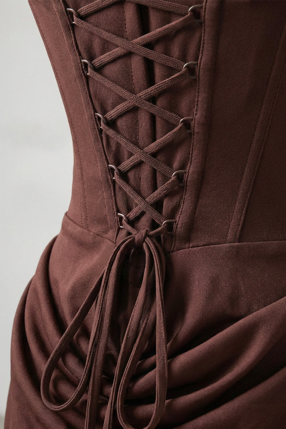 Corset Maxi Dress with Draped Hip Detail – Chocolate Brown