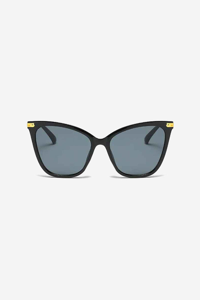 Cat-Eye Sunglasses with Textured Temples and Gold Accents – Black