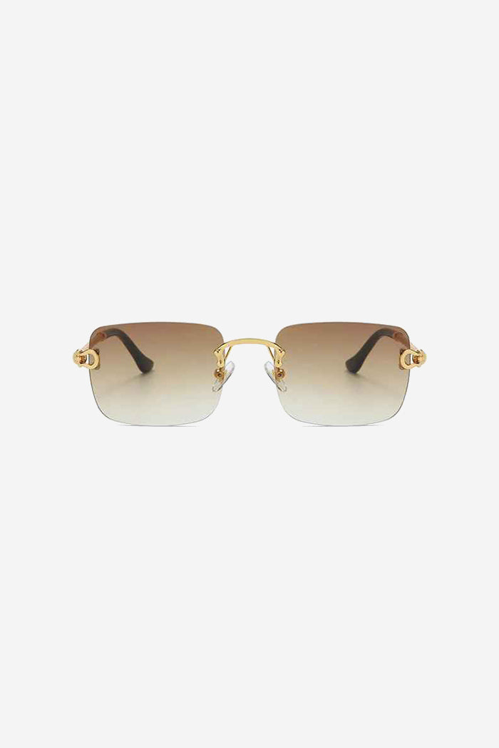 Rimless Square Sunglasses with Twisted Gold Rope Temples – Brown Gradient
