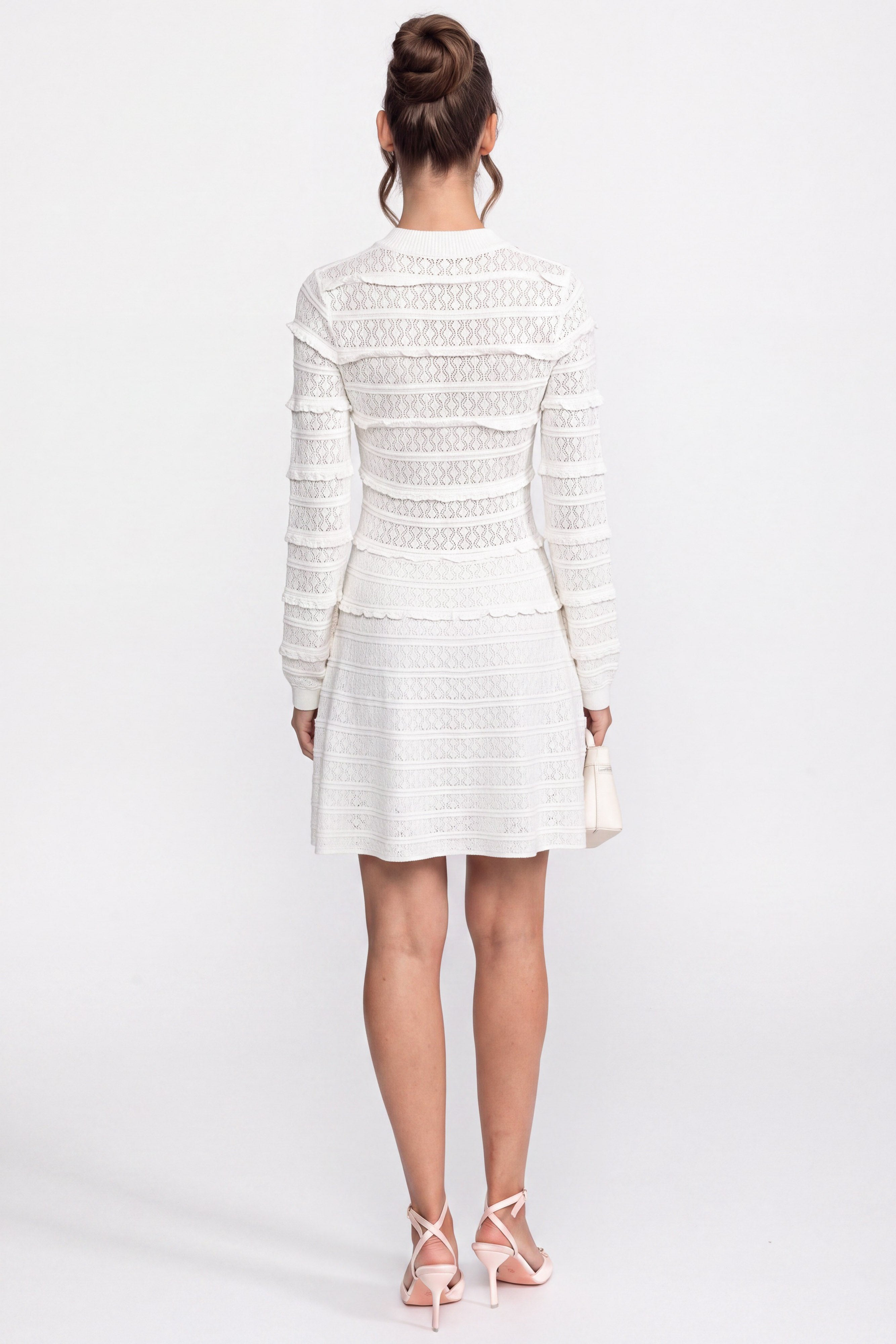 Button Front Strick-Fit-and-Flare-Kleid mit Kristallknöpfen - Weiß 