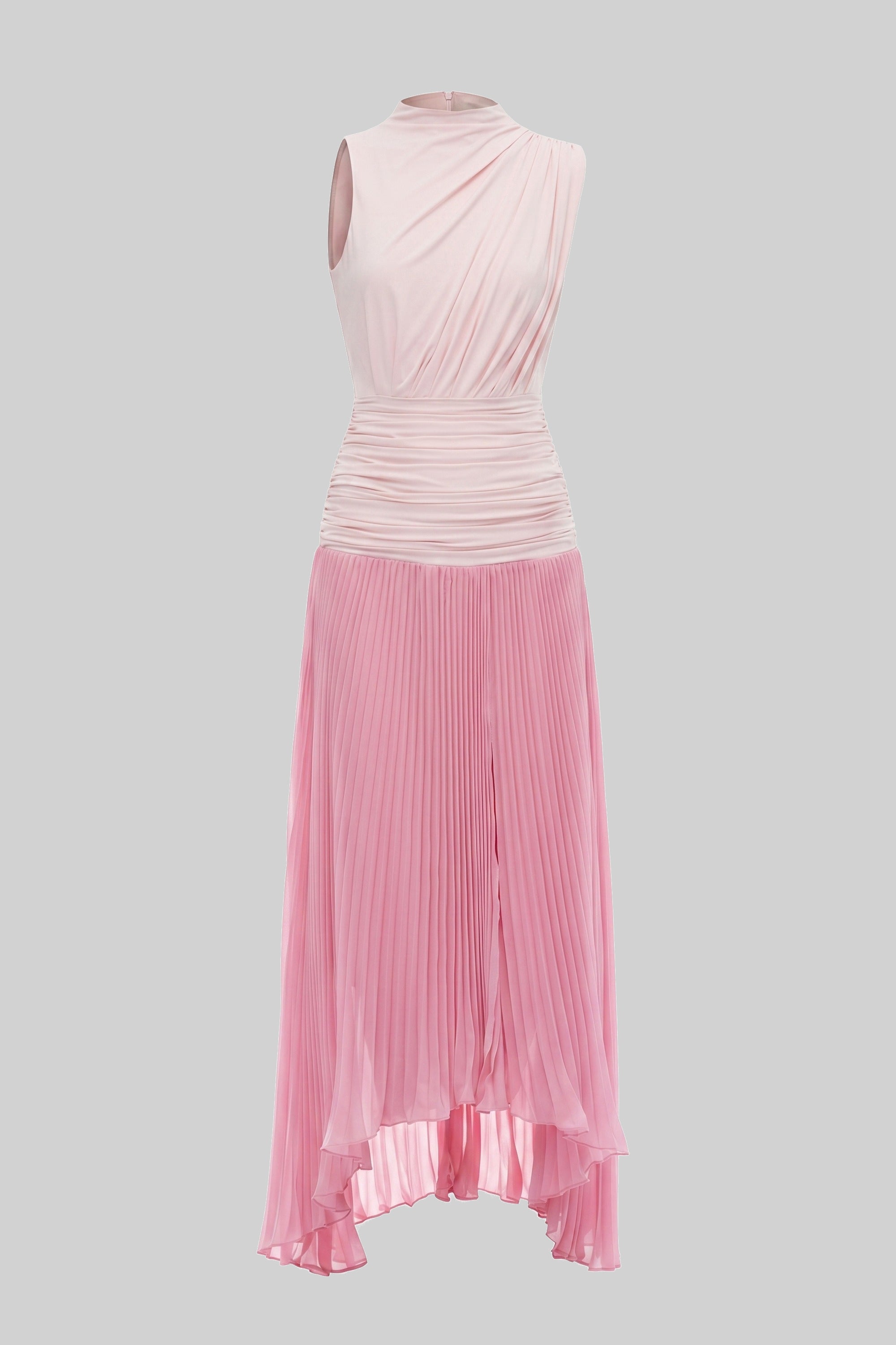 Maxikleid mit Neckholder und Falten mit gerafftem Taillendetail - Pink 