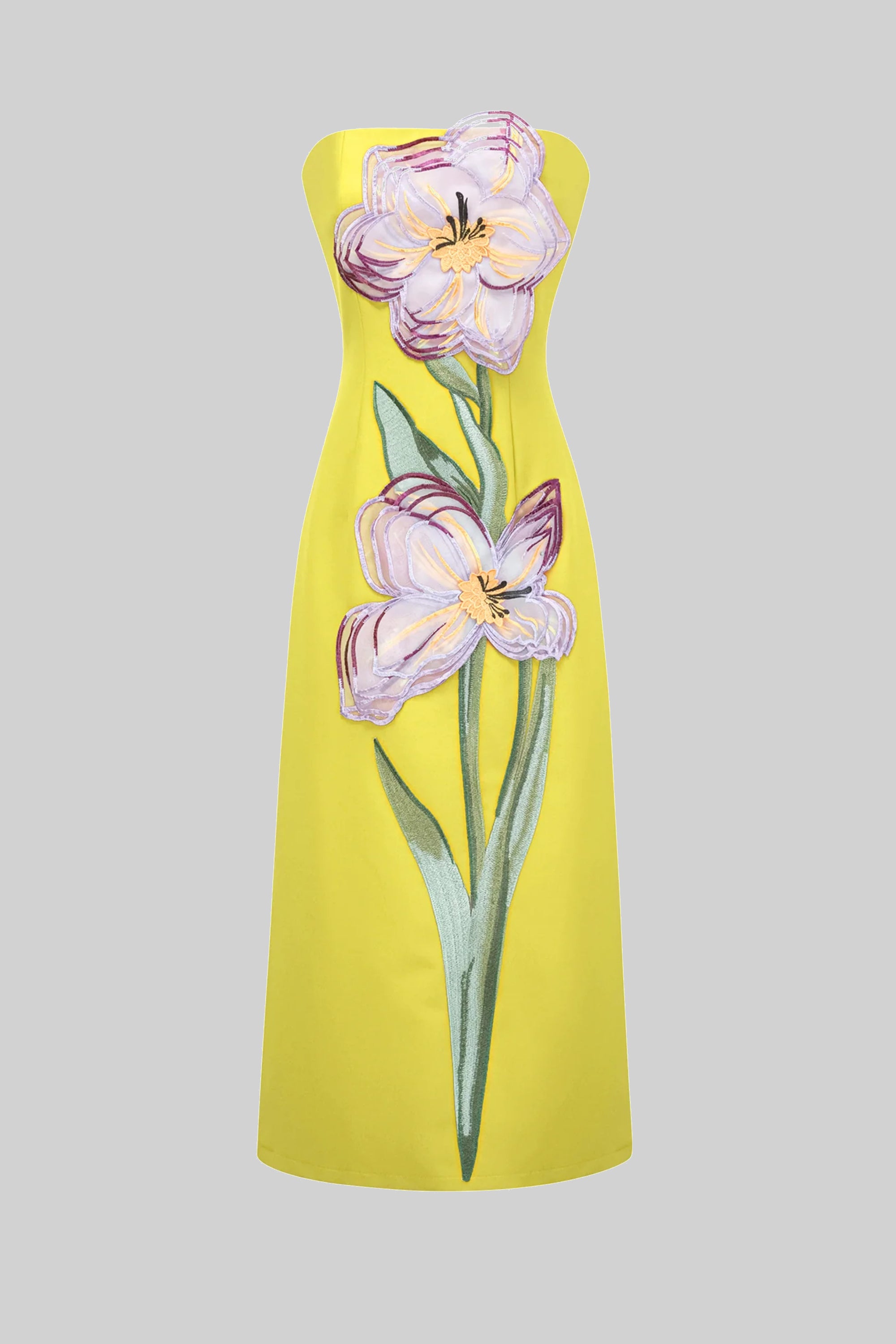 Strapless Floral-Print Maxi Dress With Column Silhouette - Yellow