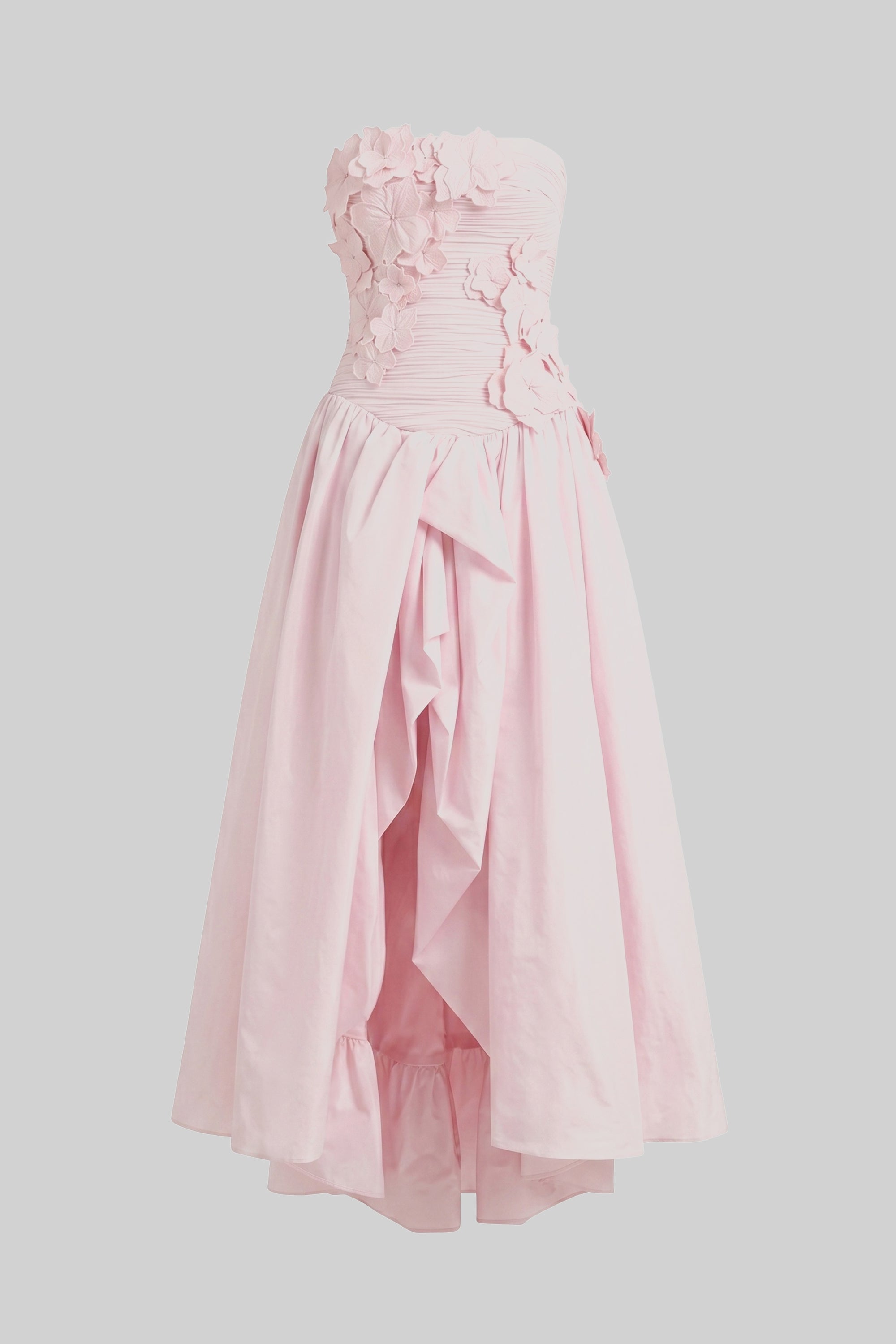 Strapless Ballgown With 3D Floral Bodice And Full Skirt - Pink