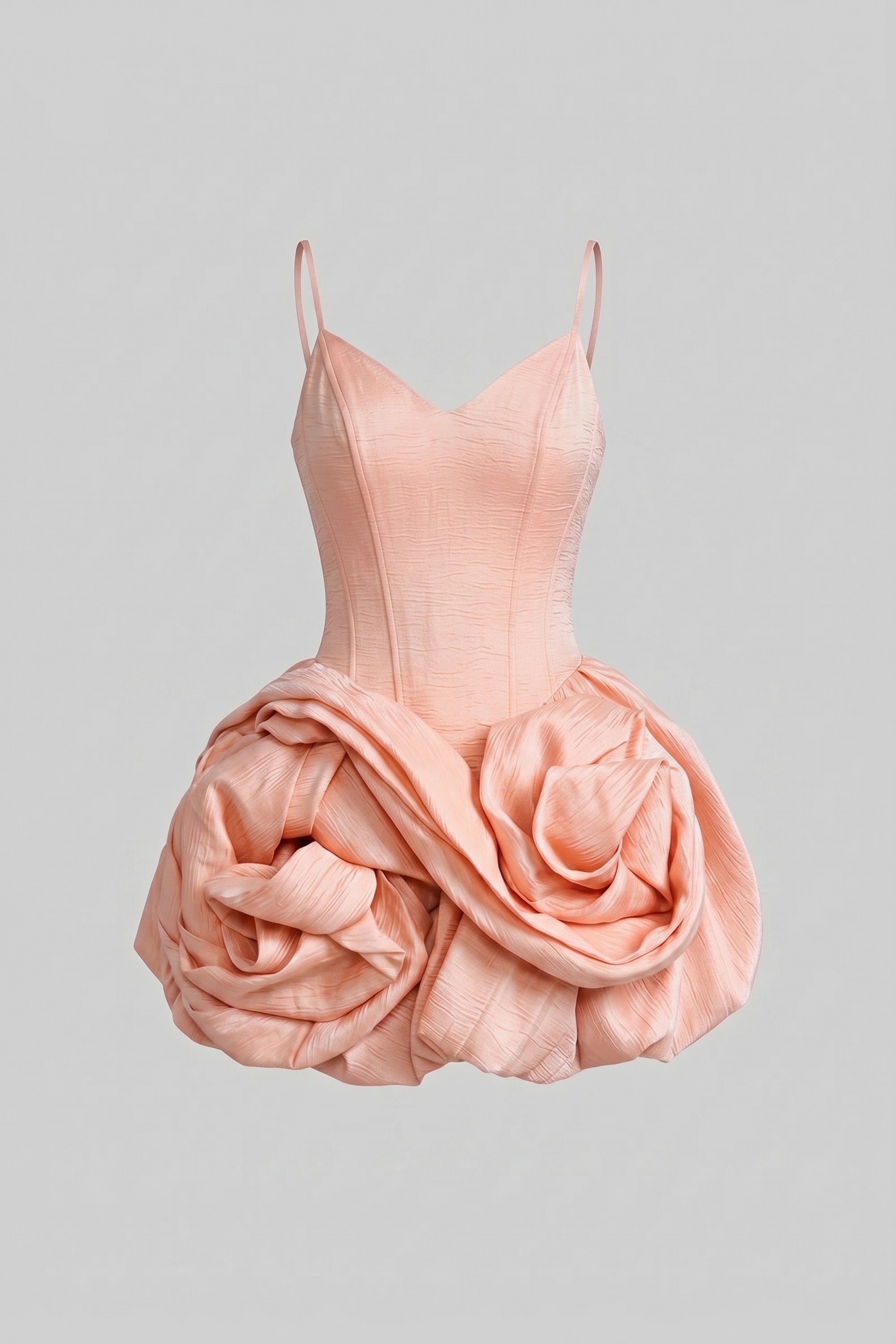 Minikleid aus Samt mit Spaghetti-Trägern und 3D-Rosensaum - Rosa 