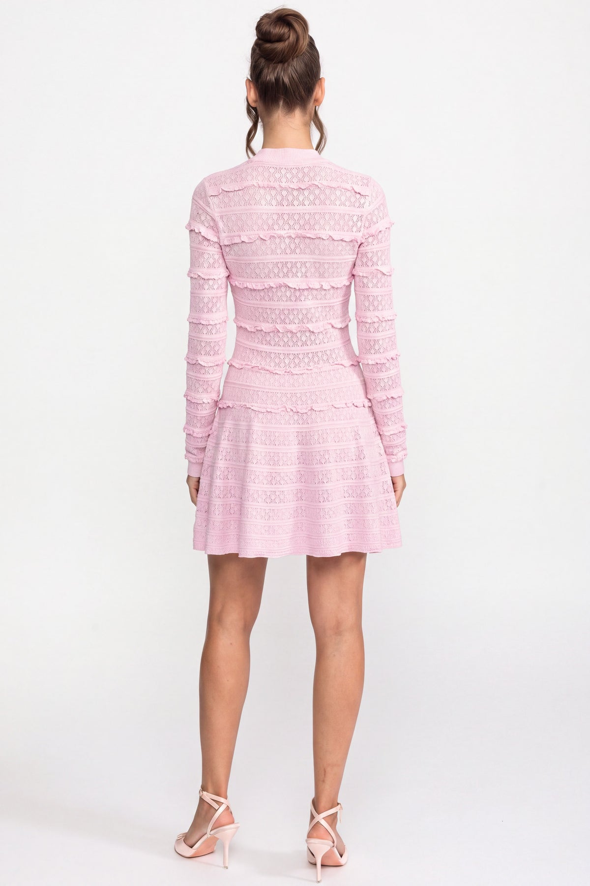 Strick-Fit-and-Flare-Kleid mit Knopfleiste und Kristallknöpfen - Pink 