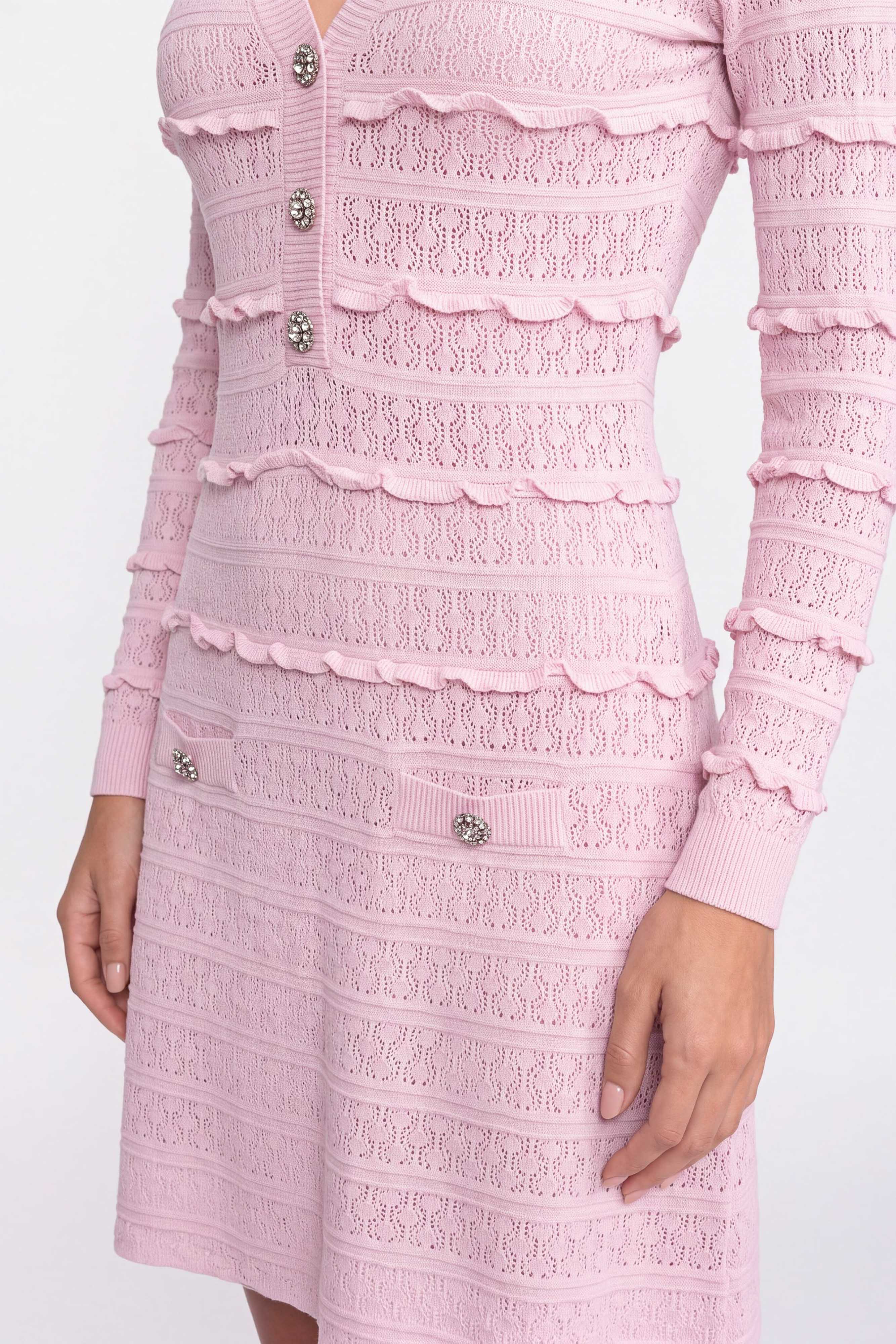 Strick-Fit-and-Flare-Kleid mit Knopfleiste und Kristallknöpfen - Pink 