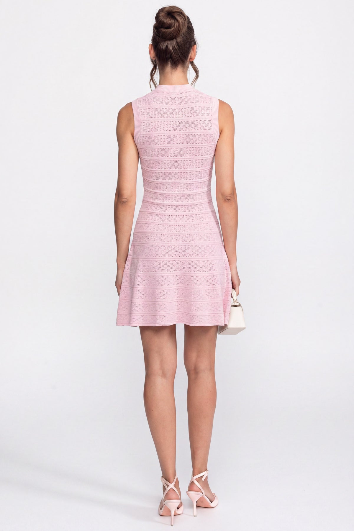 Button-Front Strick-Minikleid mit Rundhalsausschnitt - Pink 