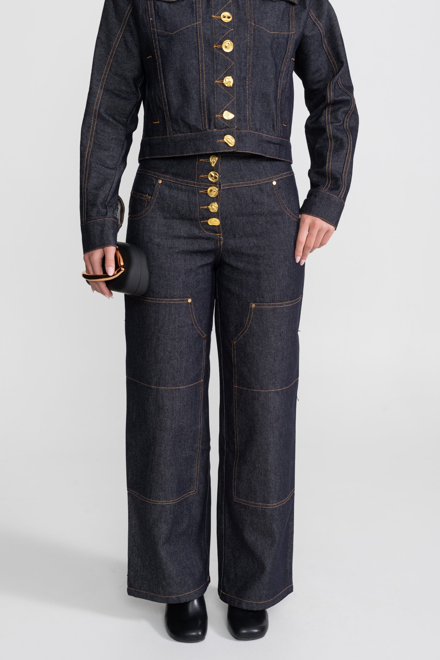 Gold Button Denim Co-ord Set – Indigo