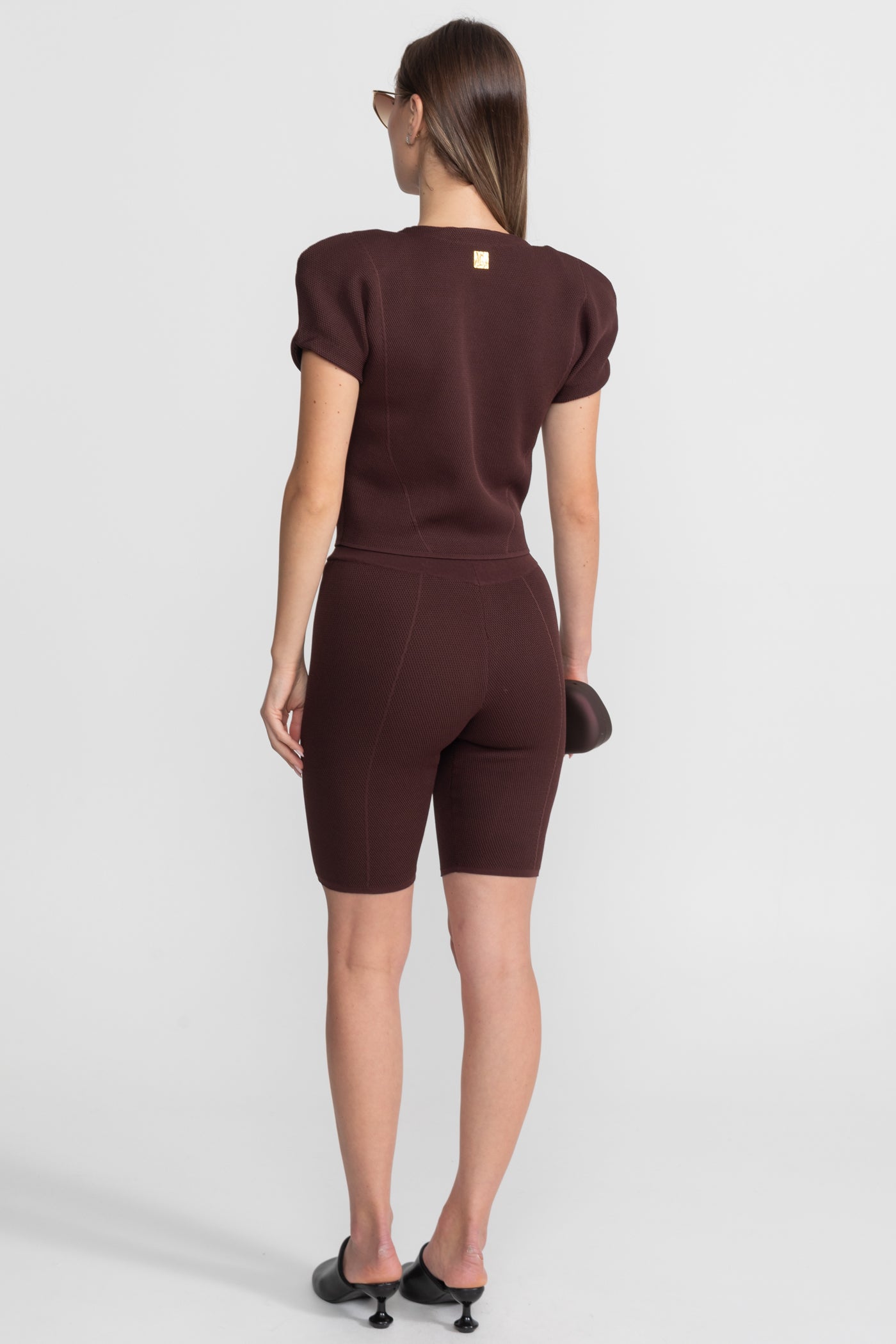 Textured Knit Co-ord Set With Structured Shoulders – Deep Burgundy
