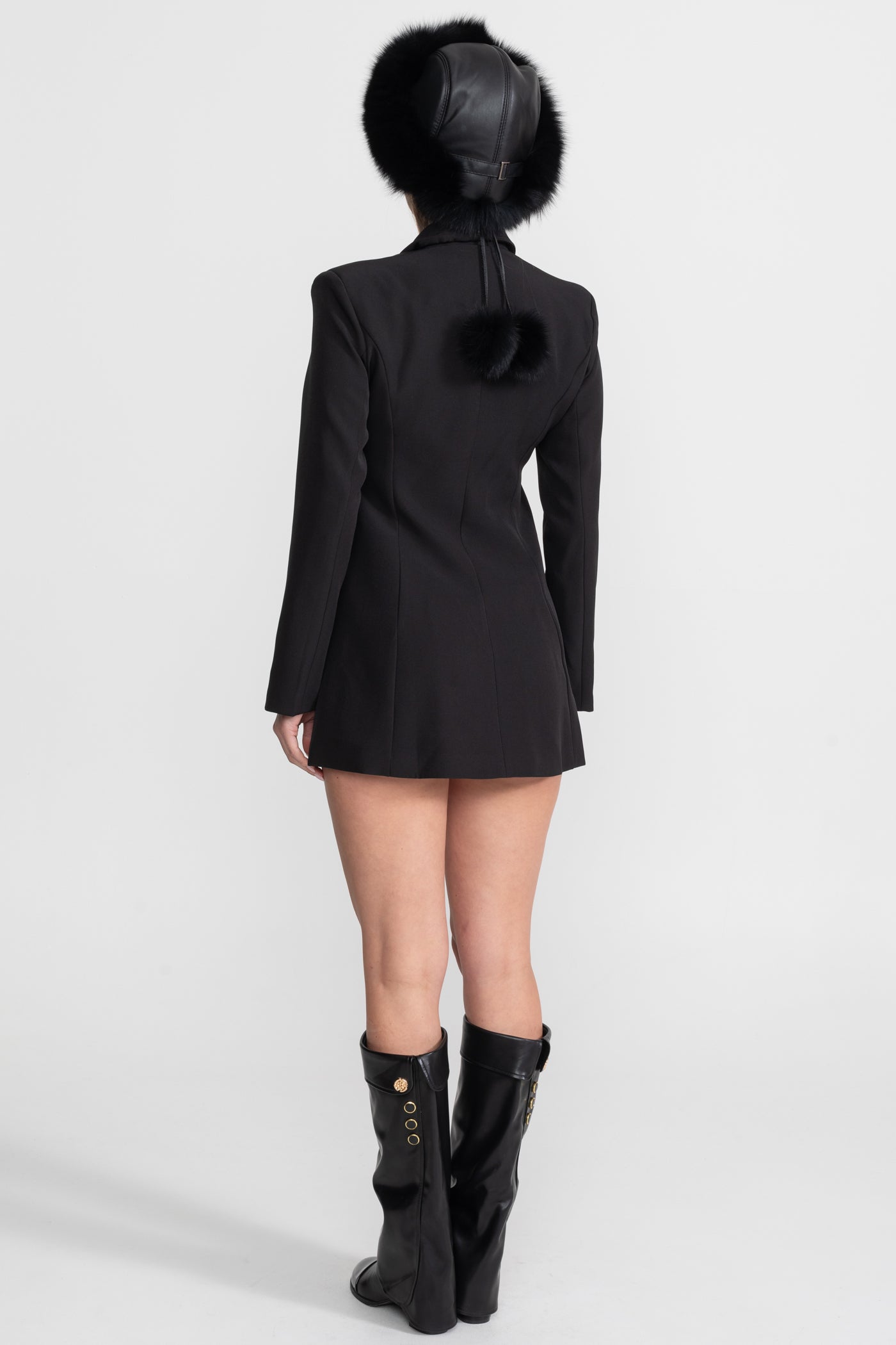 Crystal Bow Cut-Out Blazer Dress - Black