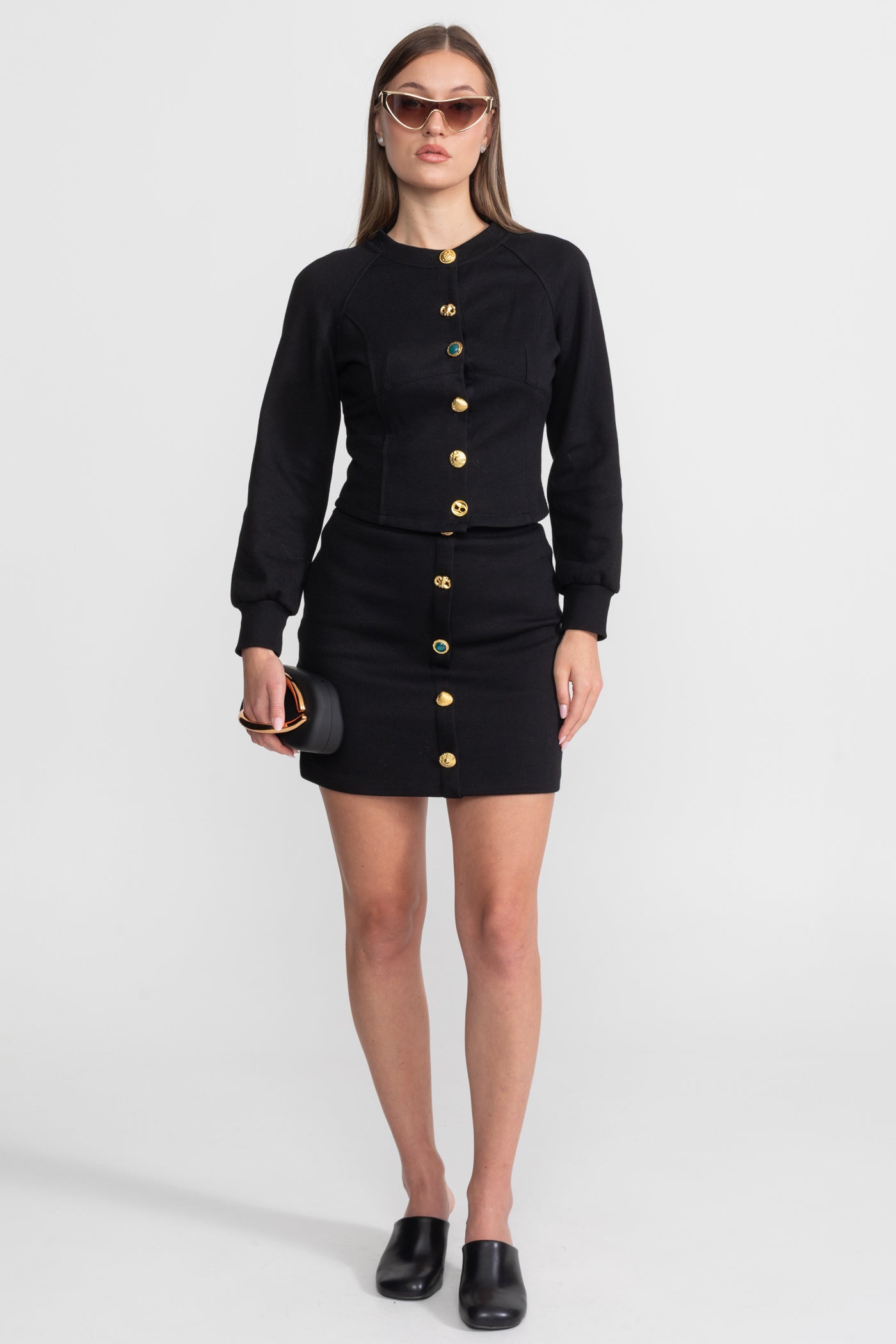 Embellished Button Co-ord Set – Black