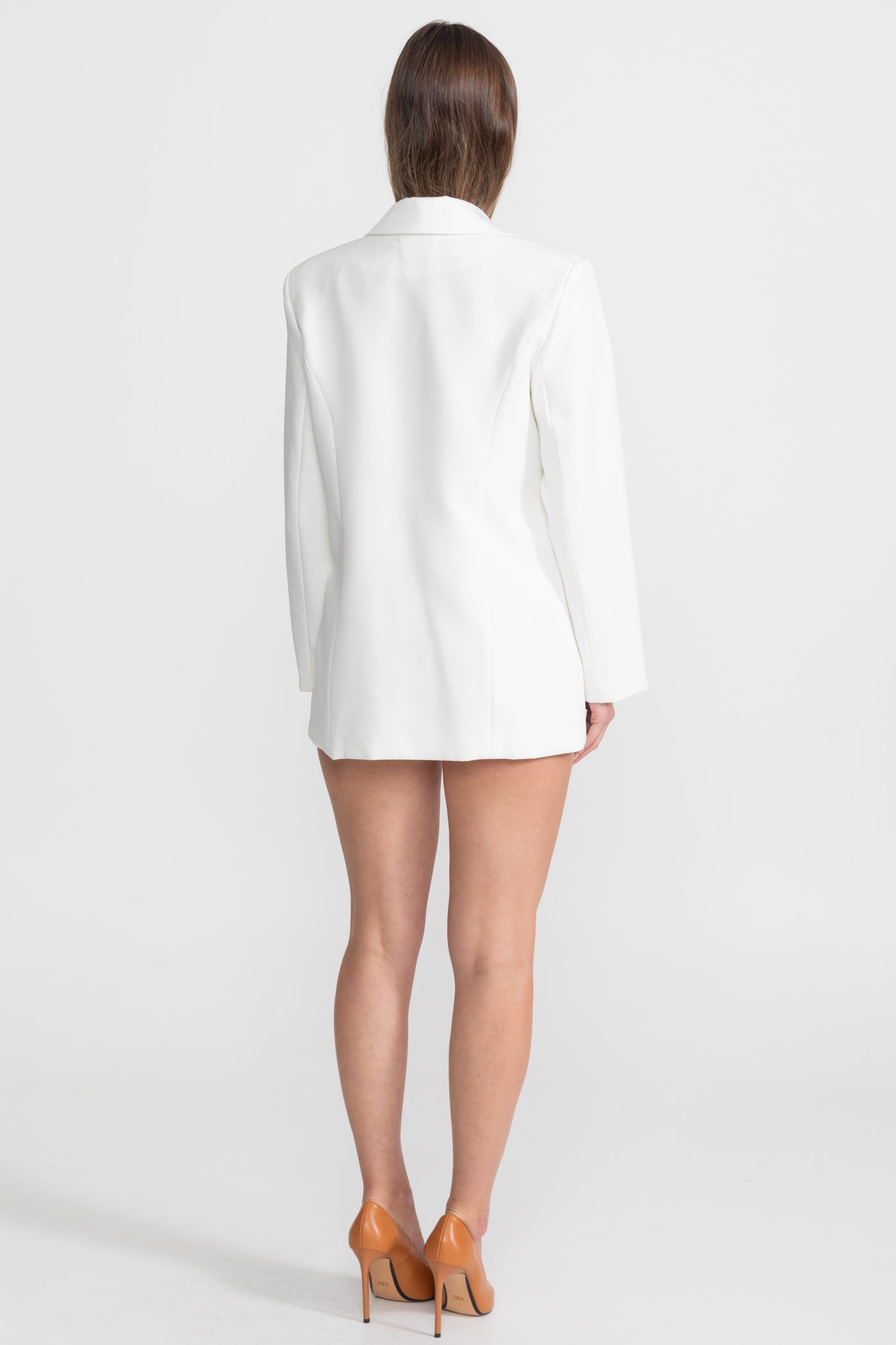 Kristallbroschen-Blazer mit Schalkragen – Weiß 