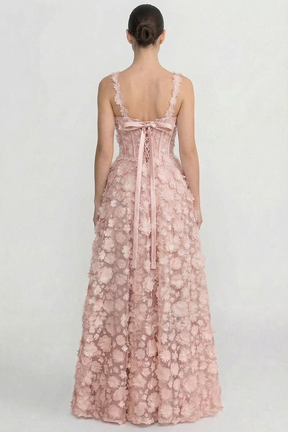 Maxikleid mit floraler Applikation und Korsagen-Oberteil - Pink 