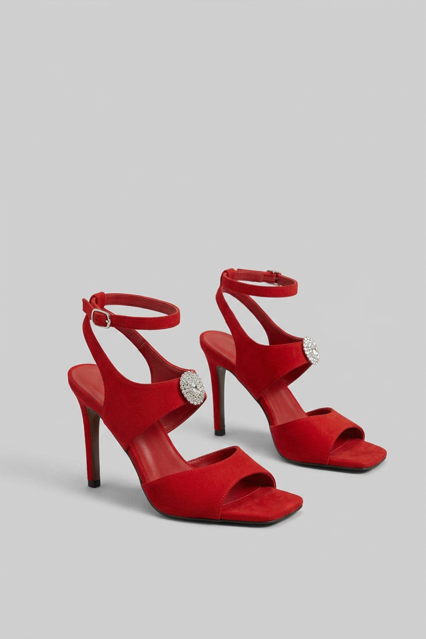Wildleder High Heel Sandalen mit kristallverziertem Detail - Rot 