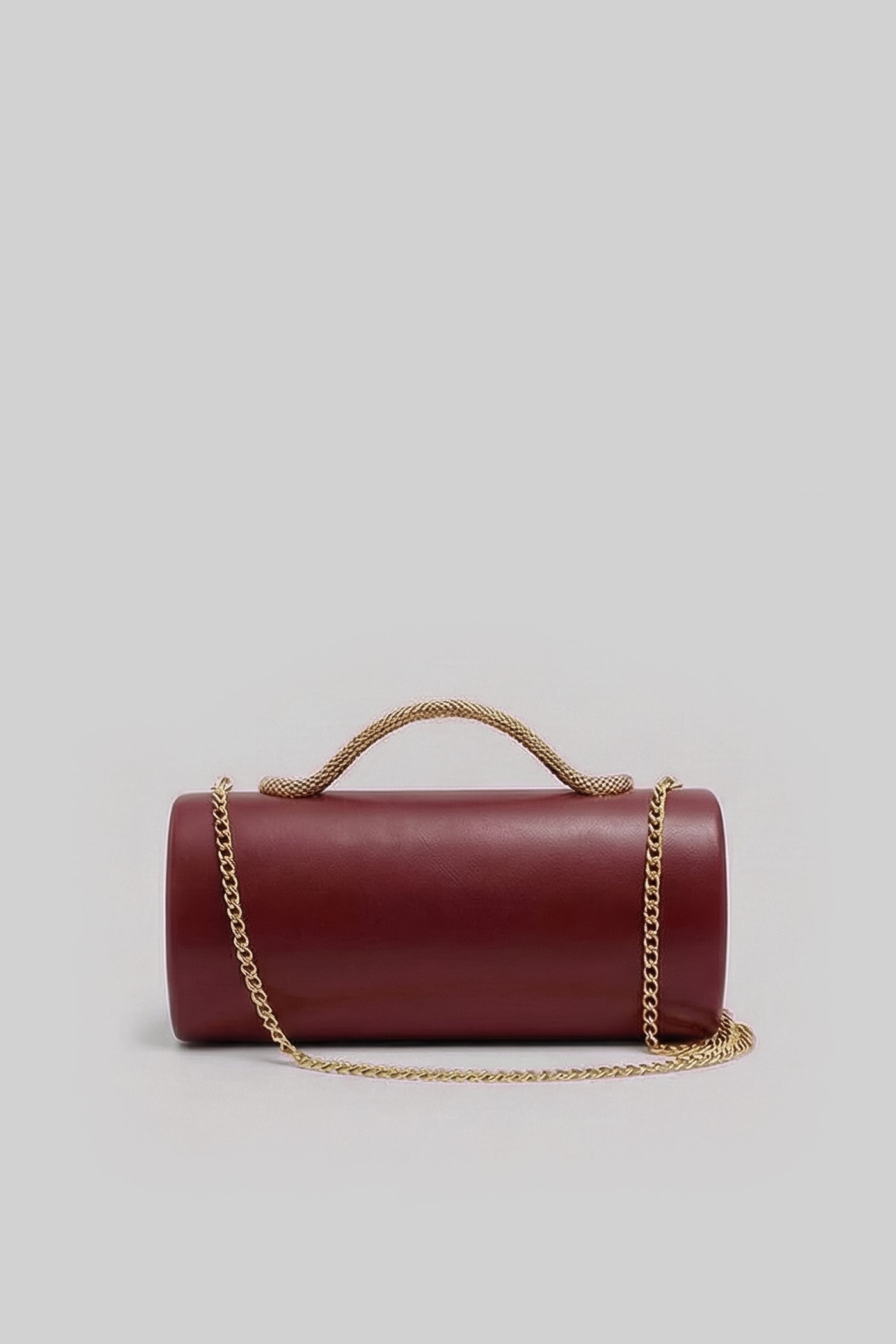 Structured Clutch Bag with Snake Handle And Gold Chain – Burgundy