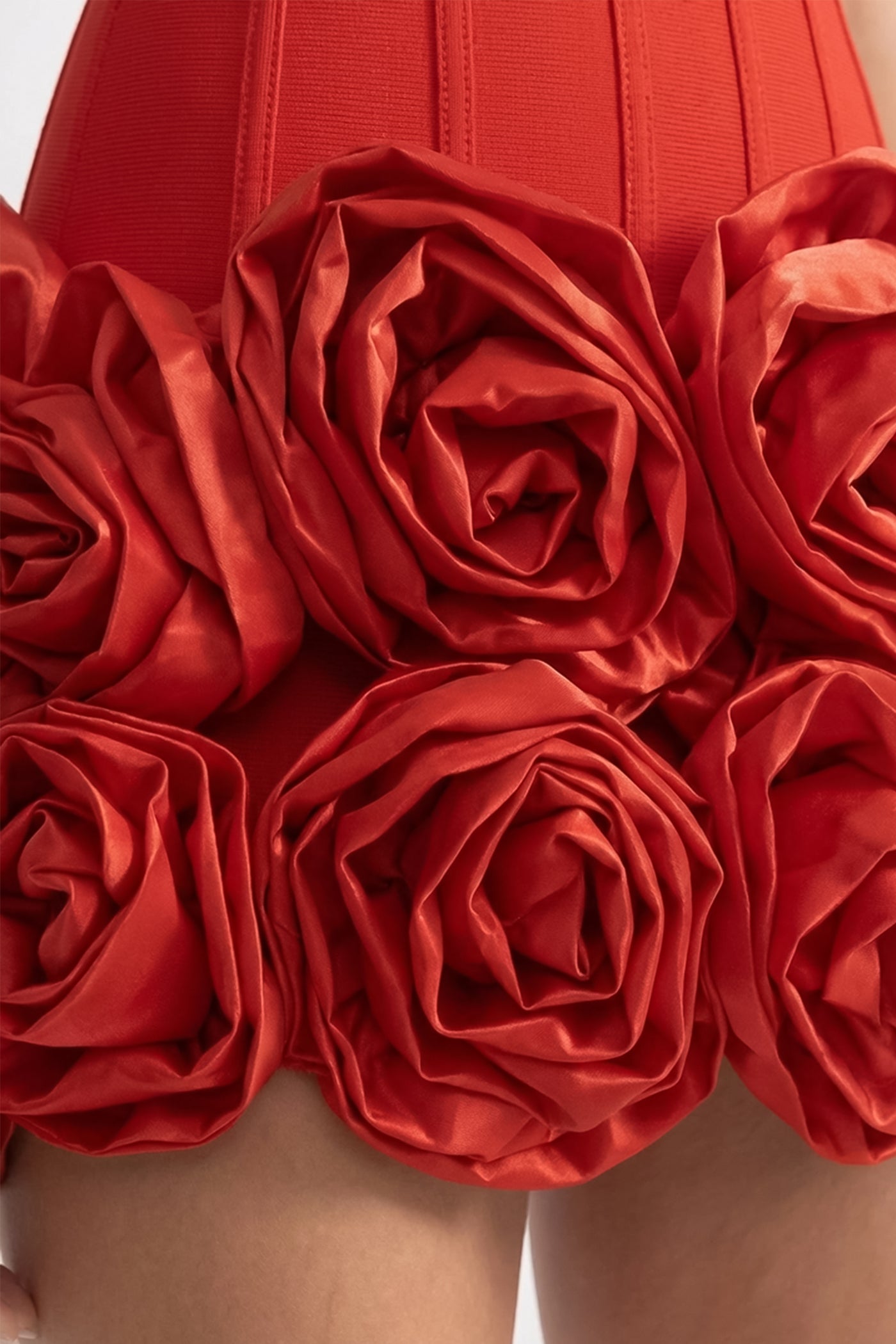 Halter Corset Mini Dress with 3D Rose Hem – Red