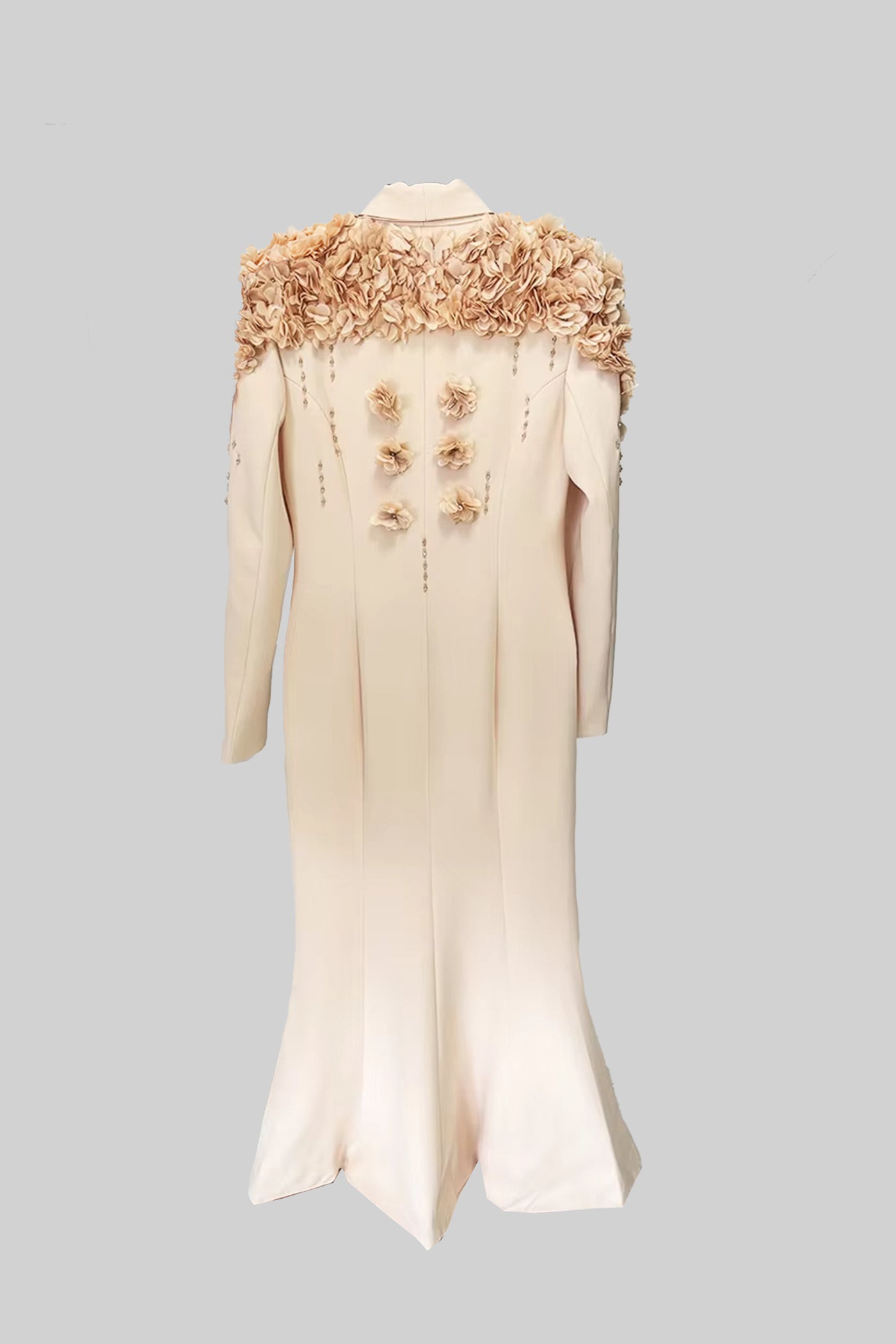 Long Blazer With 3D Contrasting Floral Shoulder And Back Accents - Peach