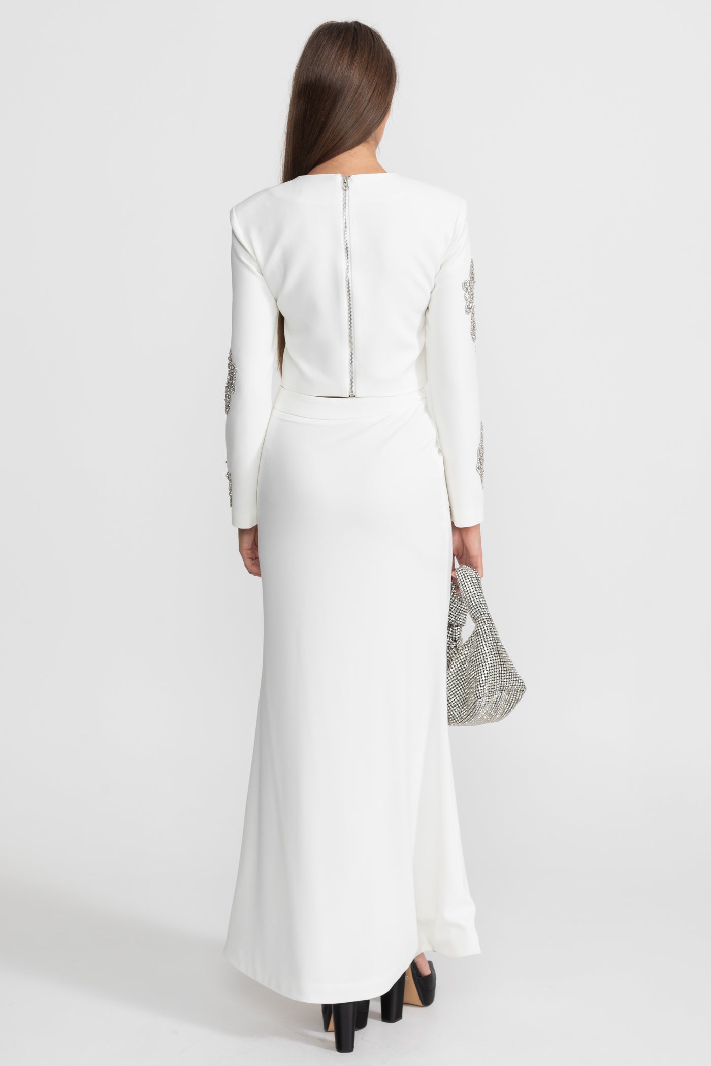 Embellished Co-Ord Set with Sparkling Crystal Embellishments - White