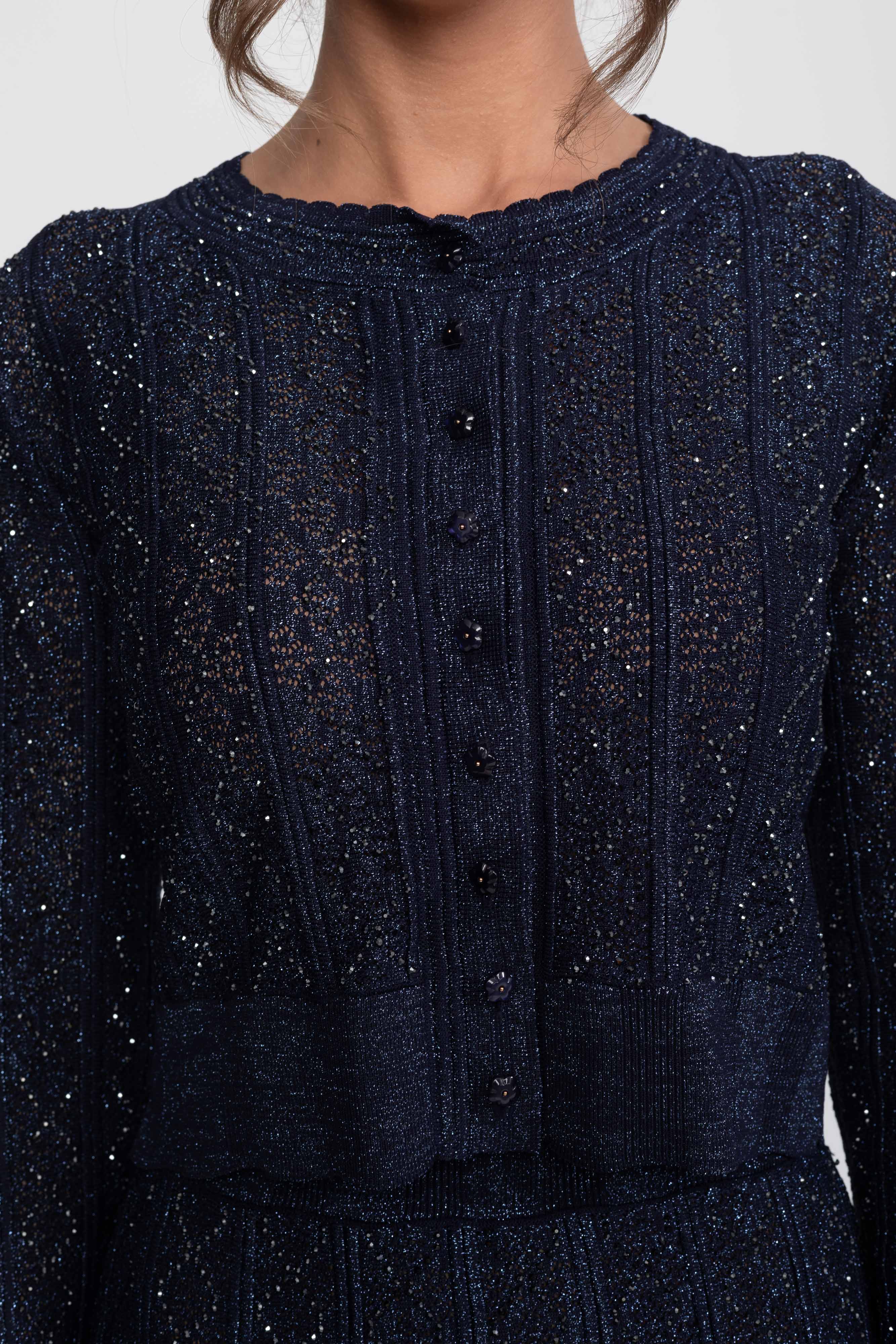 Langärmliges Co-Ord-Set aus Spitze mit Rautenmuster und Maxirock - Navy 