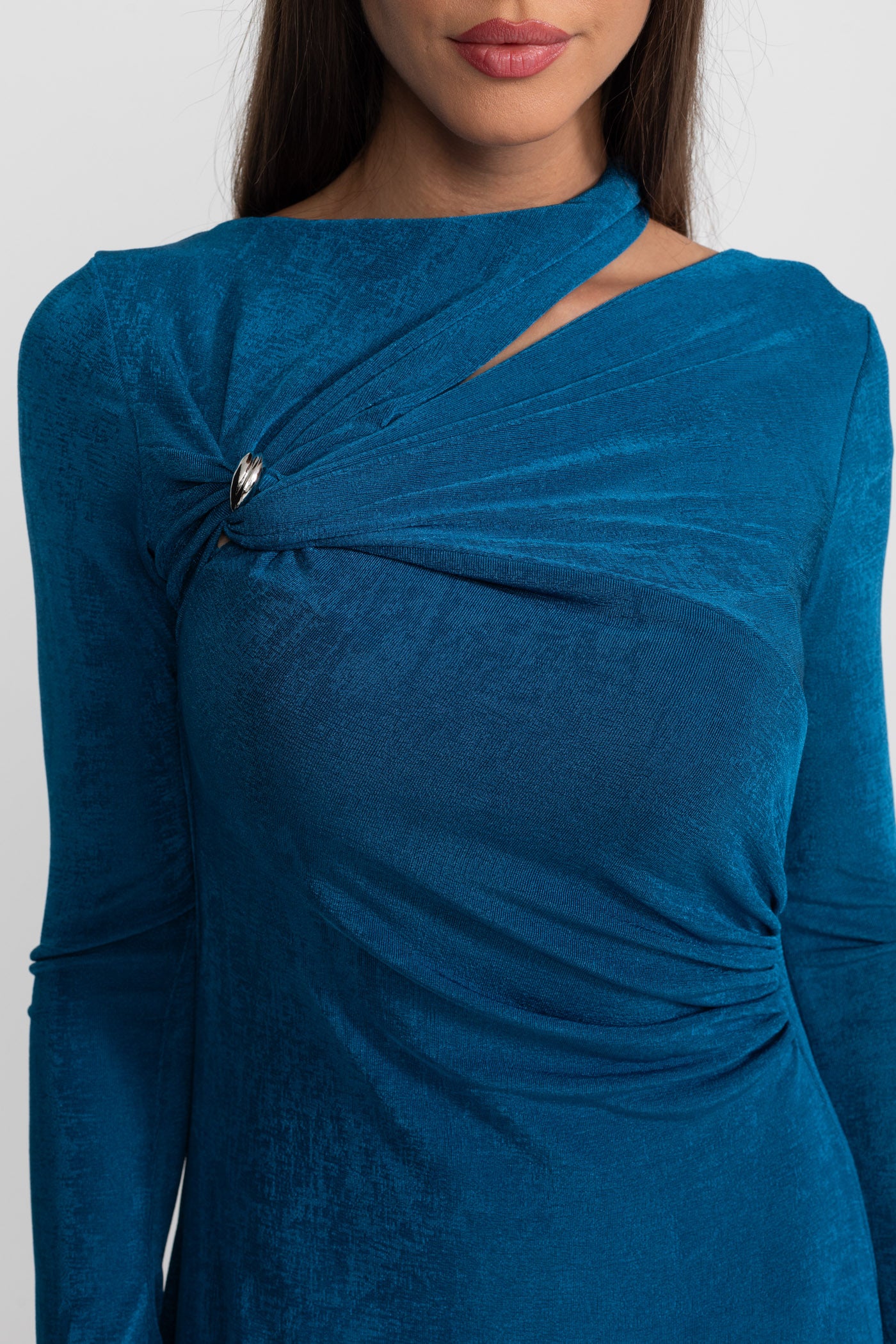 Drapiertes Maxikleid mit Cut-Out und elegantem Detail - Petrol 