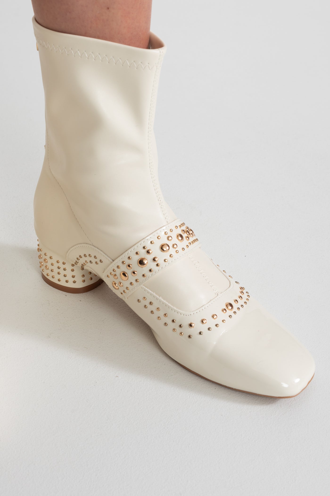 Studded Ankle Boots With Pearl Strap Detail – Ivoire