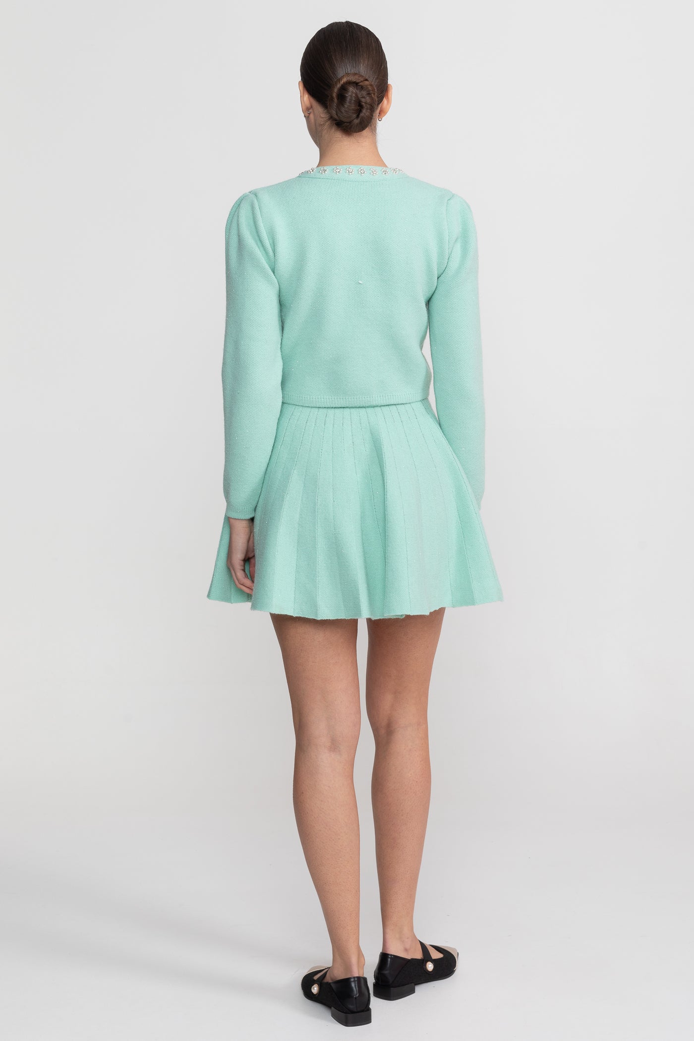 Strick-Co-Ord-Set mit langärmligem Cardigan und passendem Minirock – Teal 