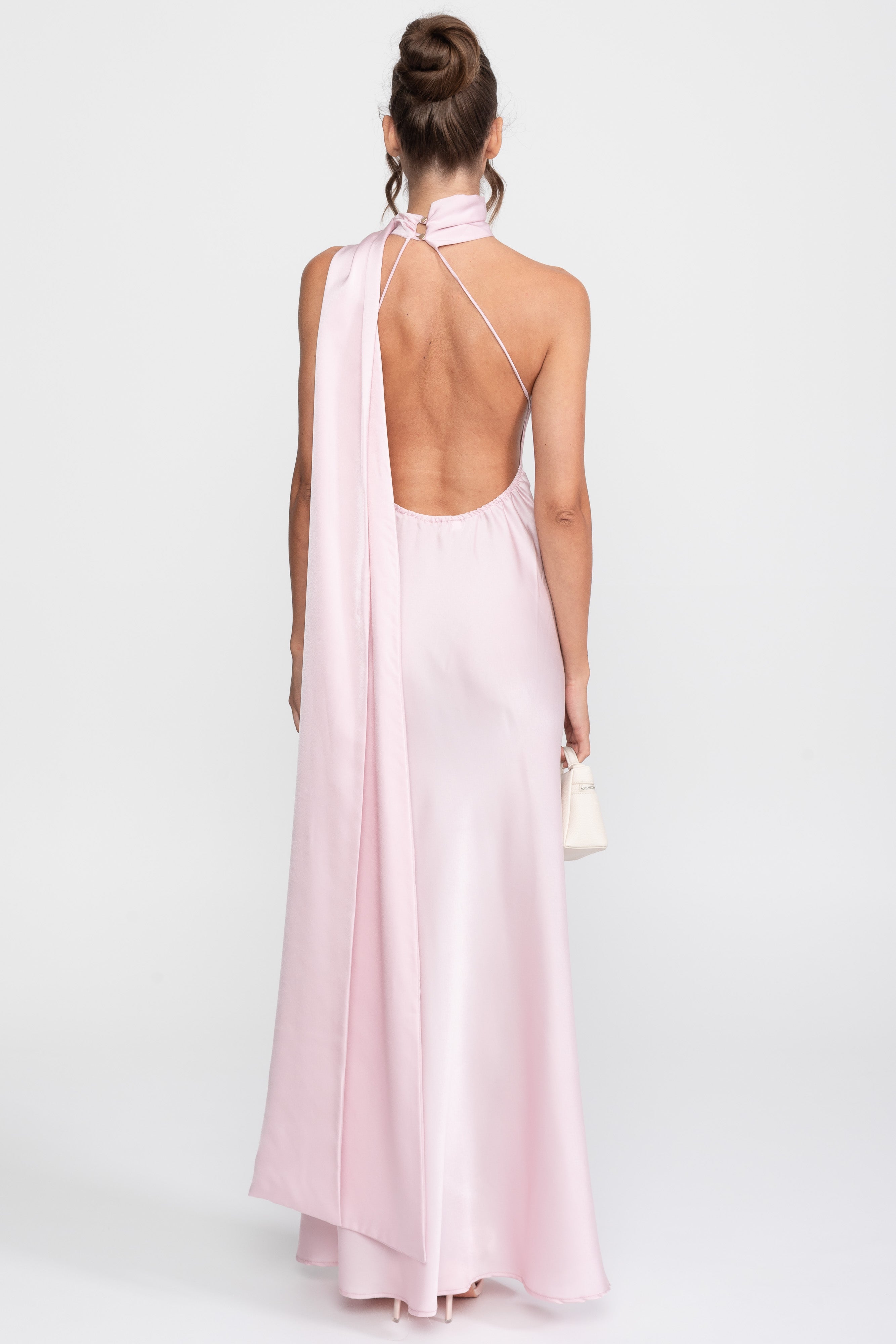 Twist-Halter-Satin-Slipkleid mit asymmetrischem Ausschnitt - Pink 