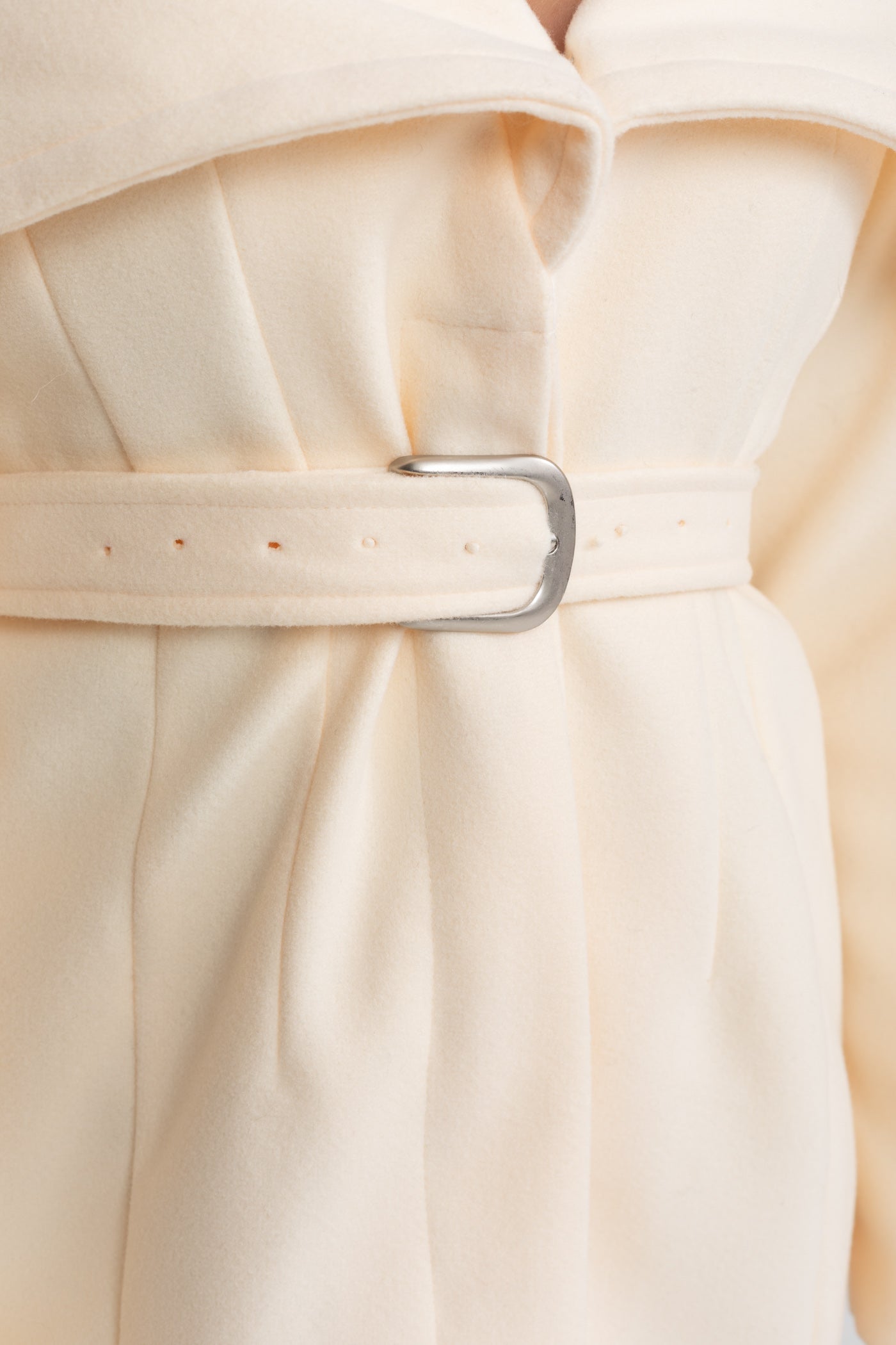 Long Wool Blend Coat with Cape Collar – Ivoire