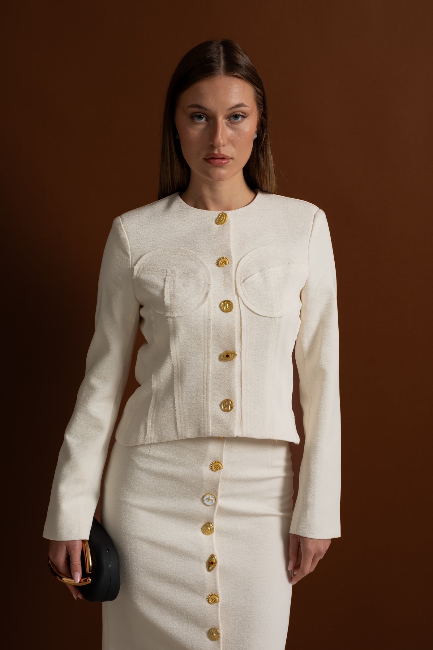 Co-ord Set with Statement Gold Buttons - White