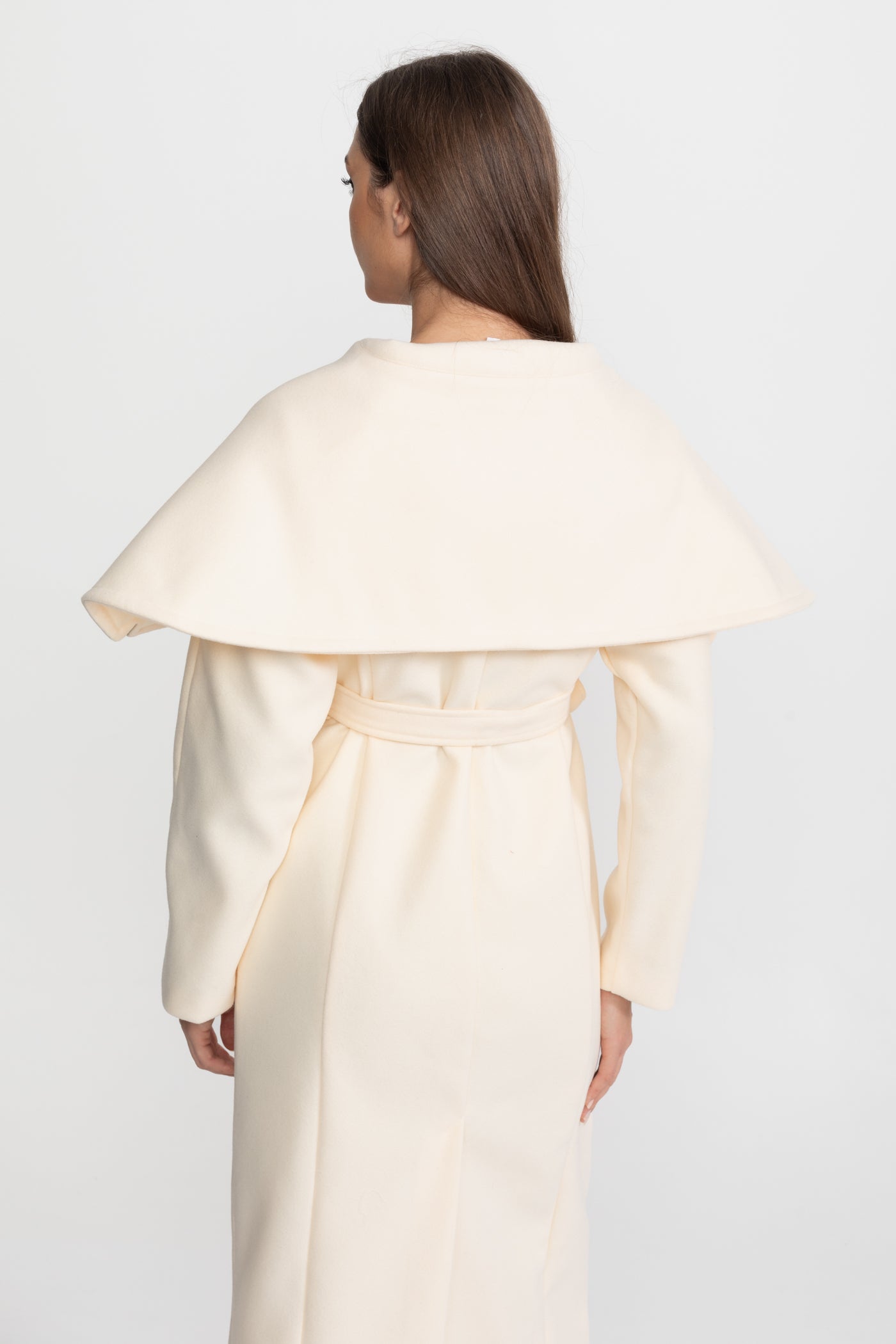 Long Wool Blend Coat with Cape Collar – Ivoire