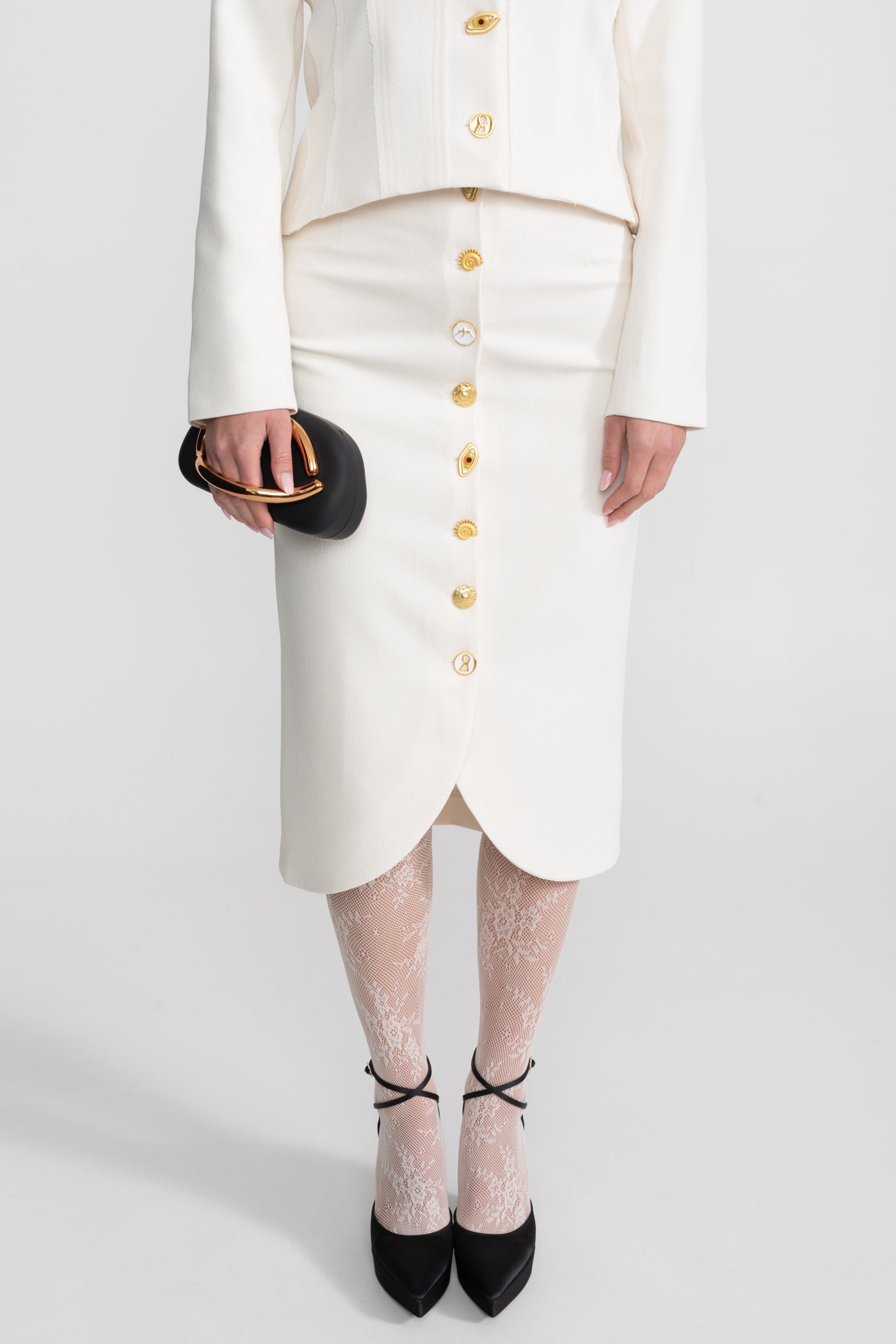 Co-ord Set with Statement Gold Buttons - White