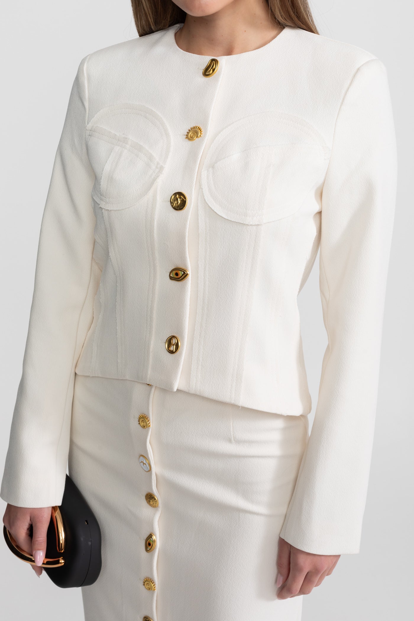 Co-ord Set with Statement Gold Buttons - White