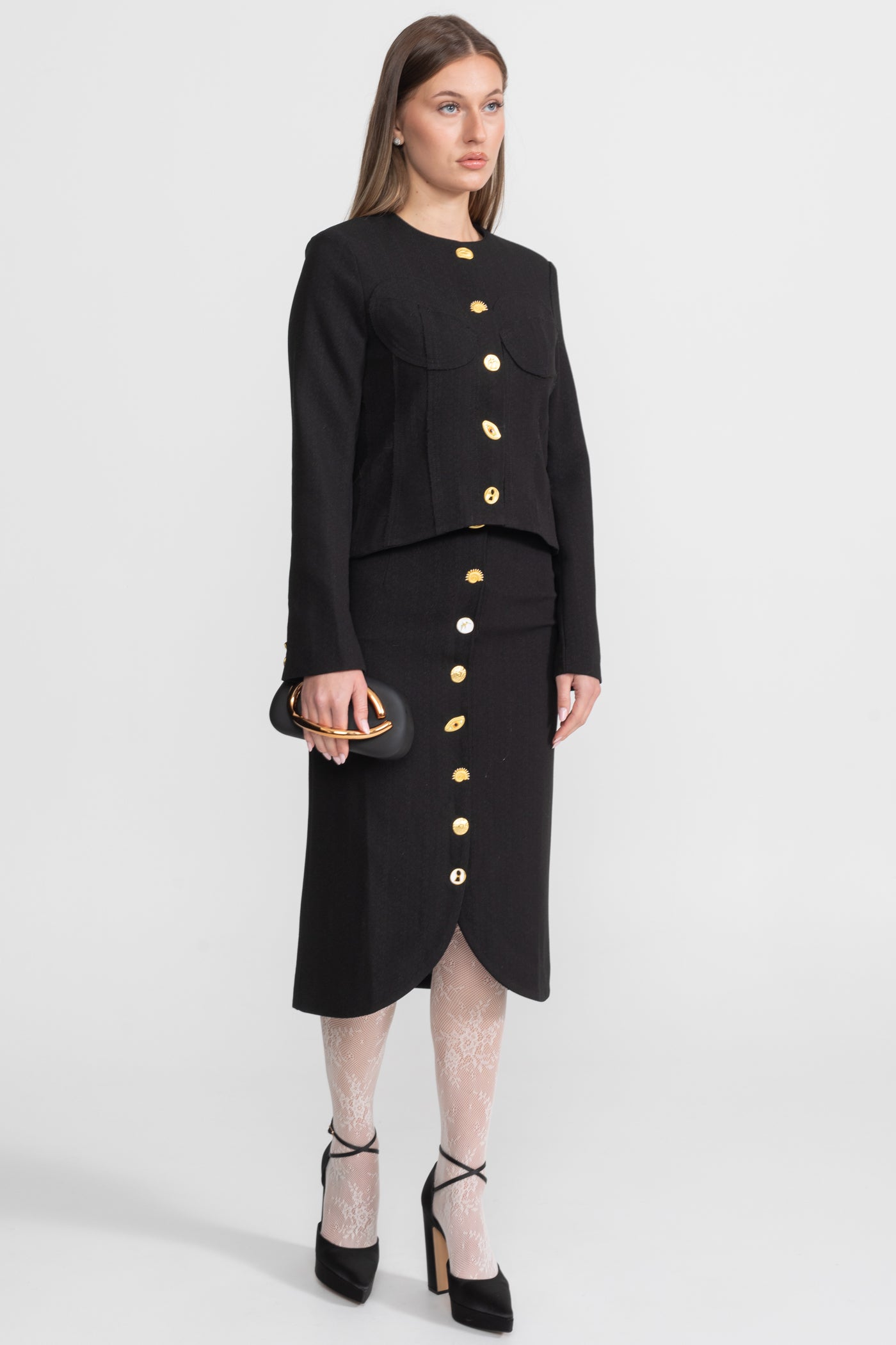 Co-ord Set with Statement Gold Buttons - Black