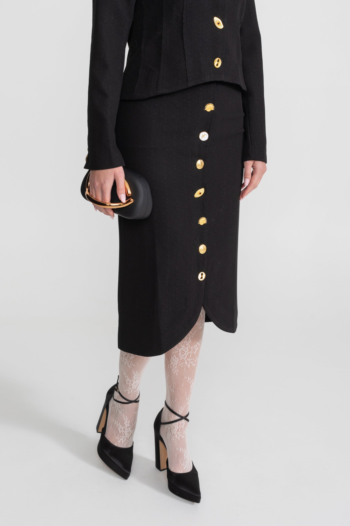 Co-ord Set with Statement Gold Buttons - Black