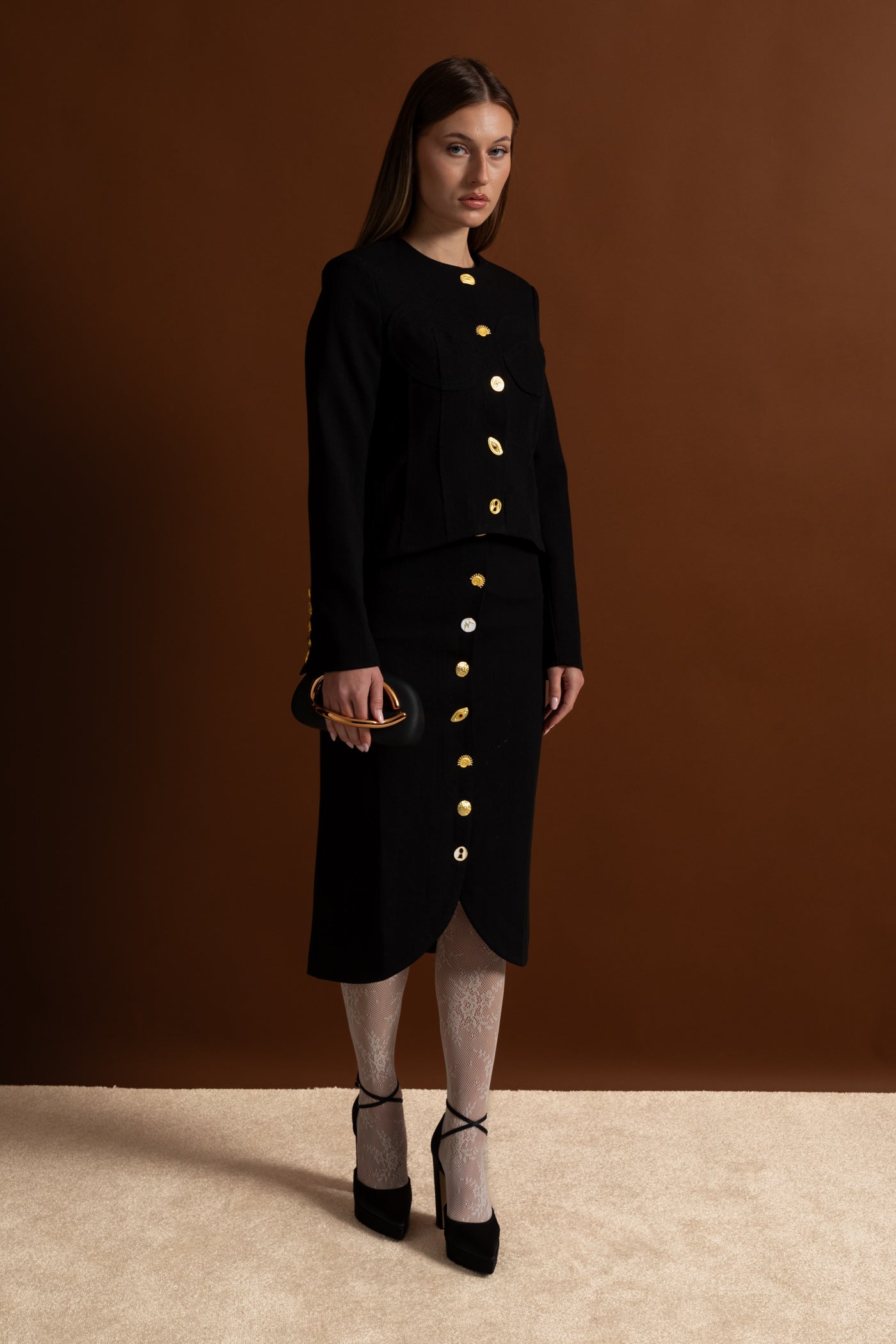 Co-ord Set with Statement Gold Buttons - Black