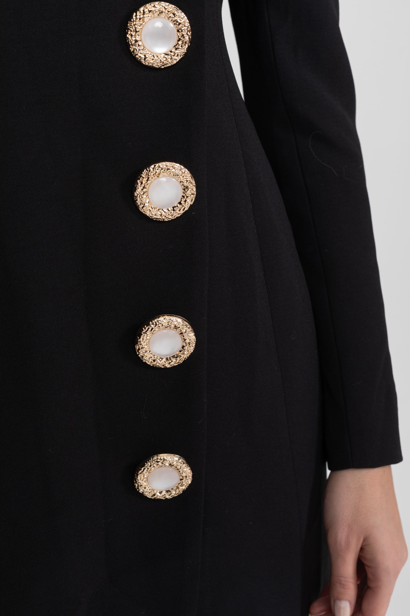 Tailored Mini Dress with Contrast Bust Detail and Gold Buttons – Black