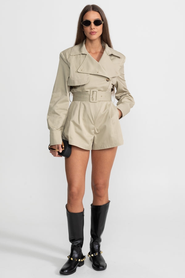 Gürtelter Trench-Jumpsuit - Beige 