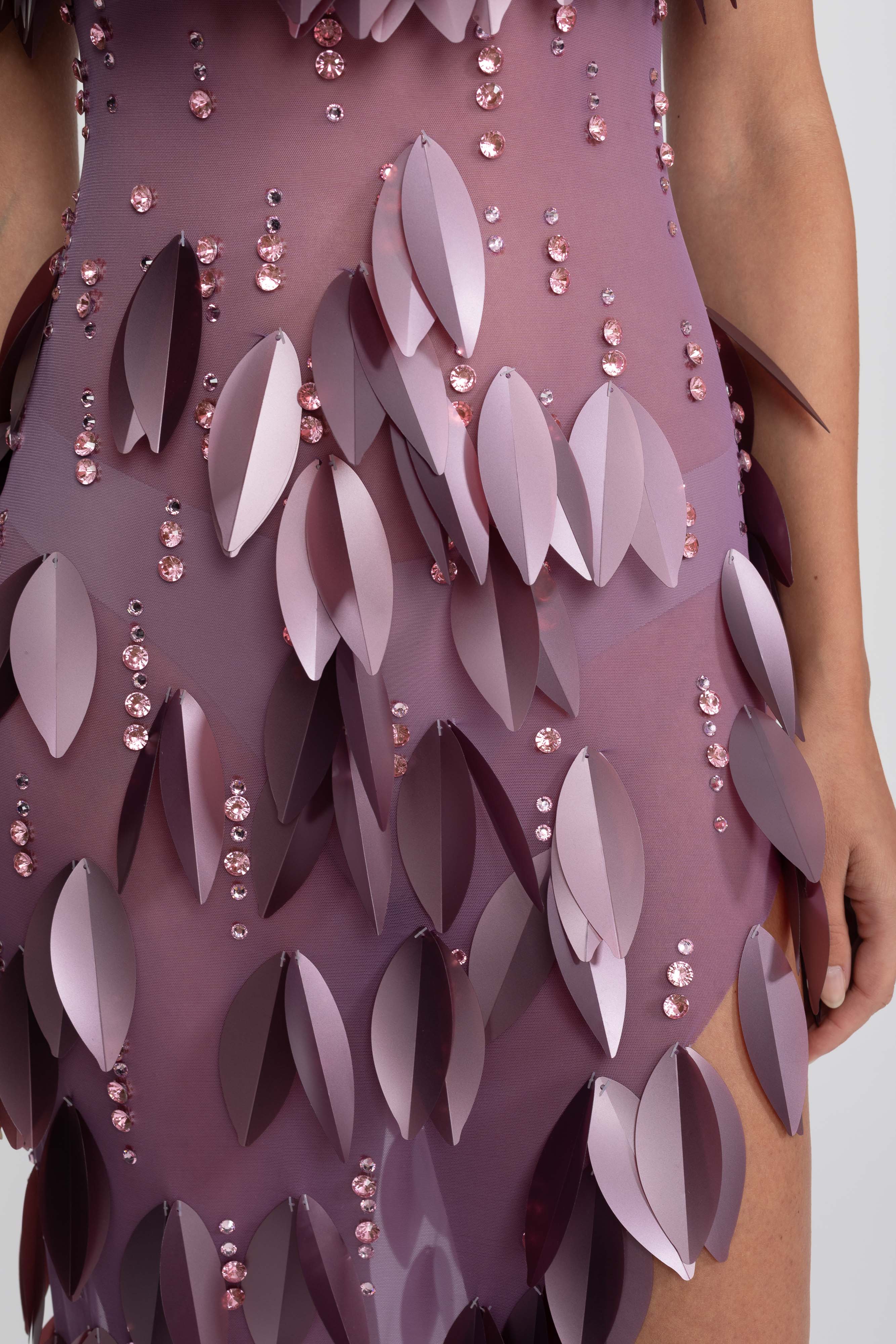 3D-Petal-Perlen-Slit-Kleid mit kurzen Ärmeln - Lila 