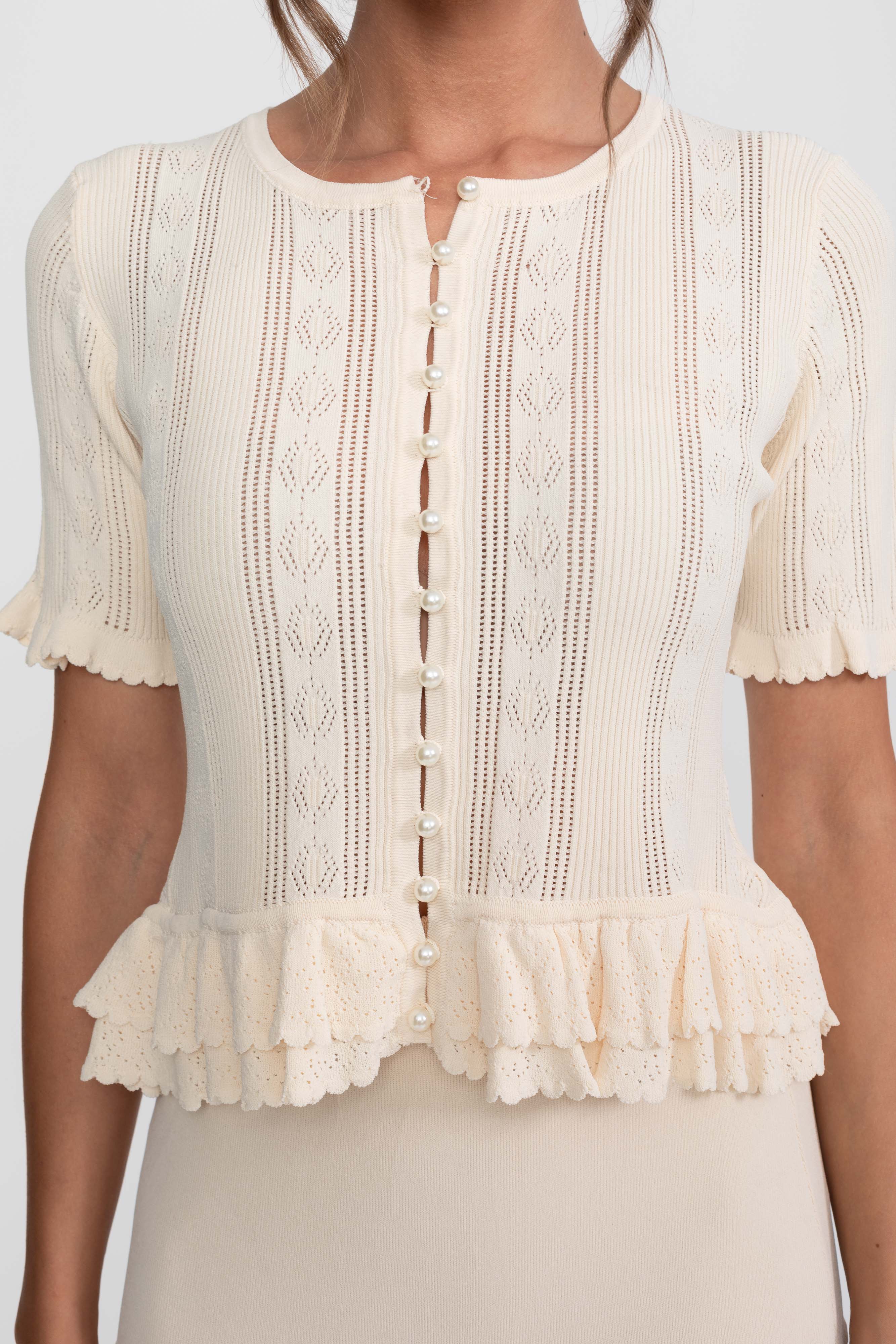 Zweiteiliges Strick-Co-Ord-Set mit gerafftem Bund - Ivoire 