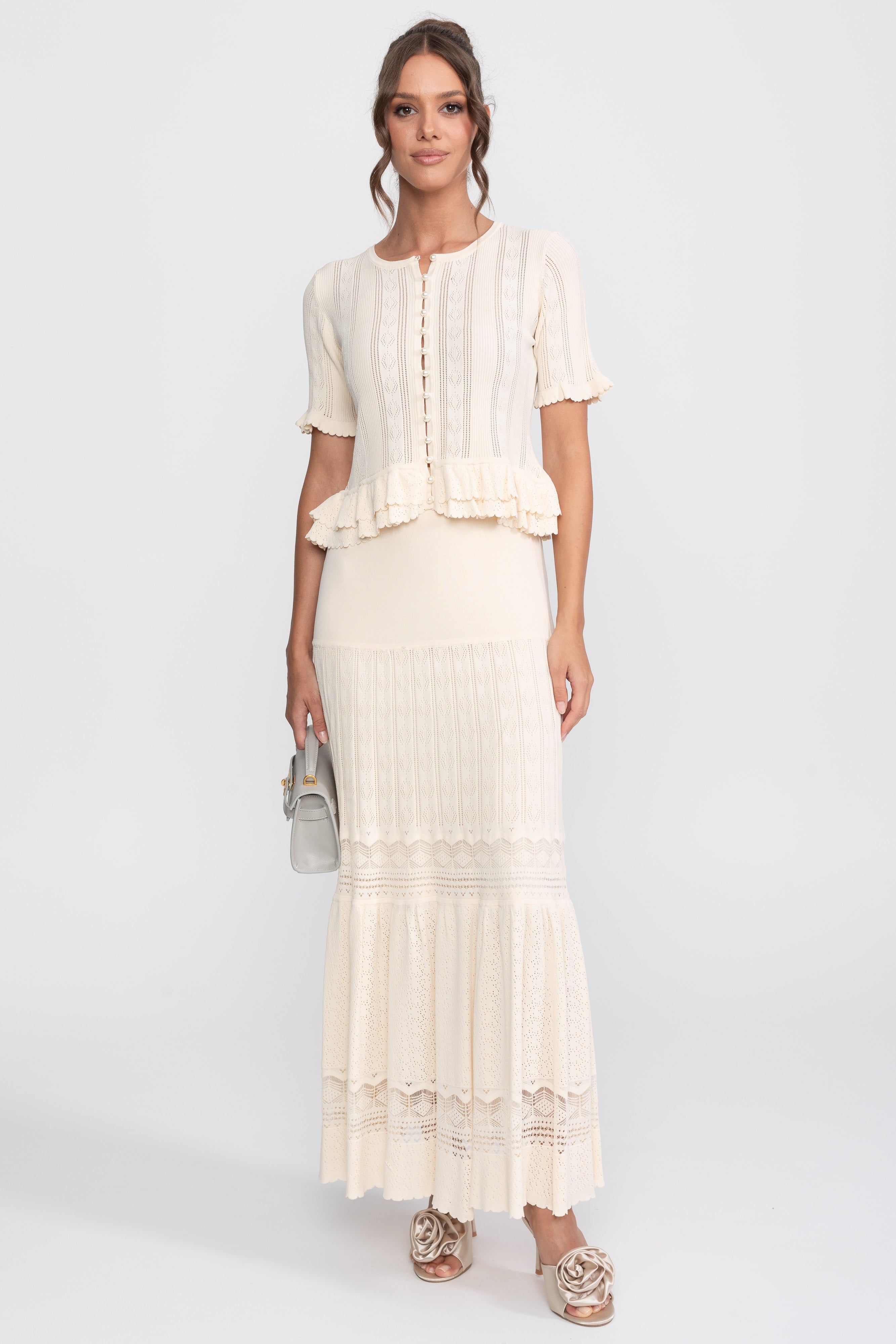 Zweiteiliges Strick-Co-Ord-Set mit gerafftem Bund - Ivoire 