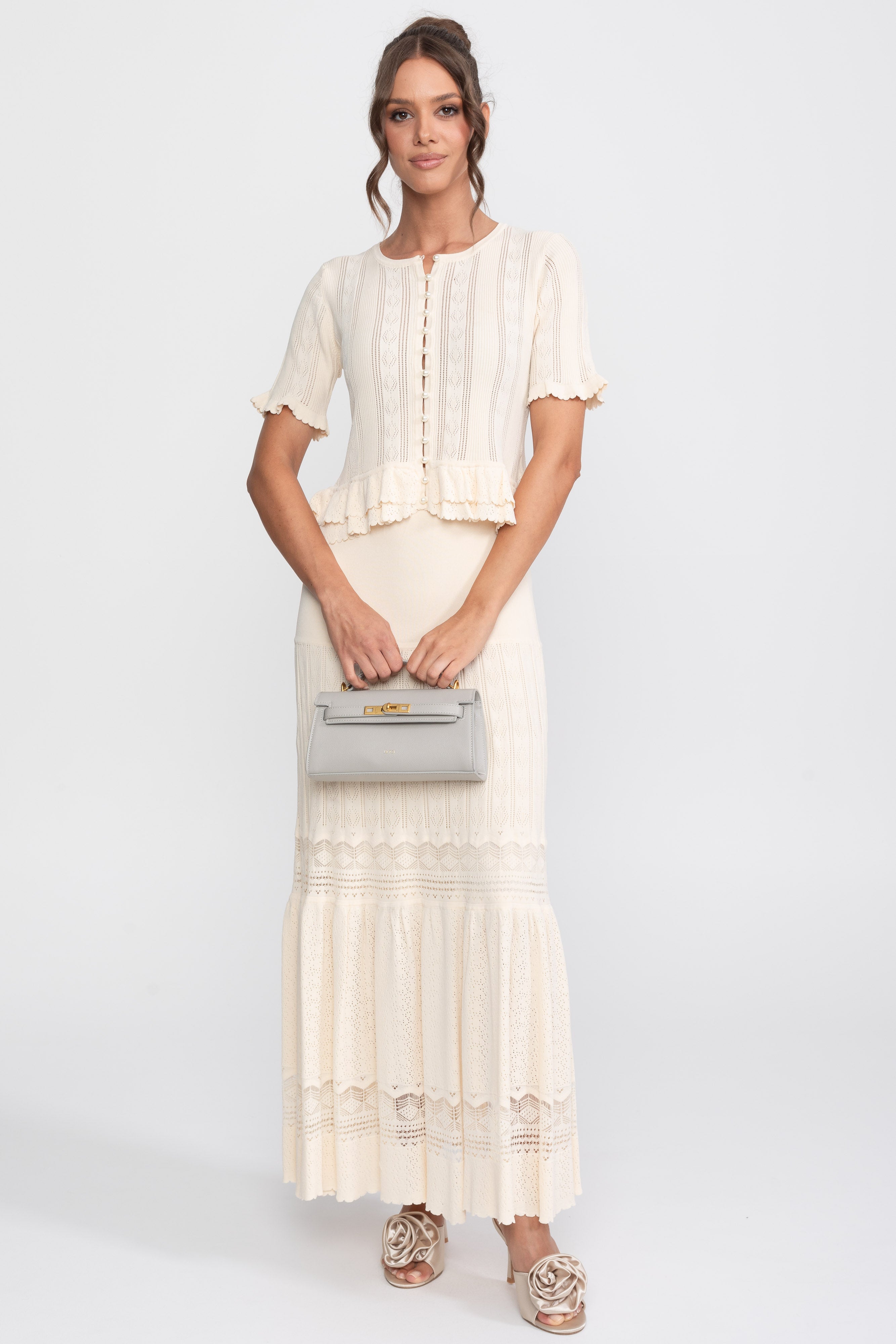 Zweiteiliges Strick-Co-Ord-Set mit gerafftem Bund - Ivoire 