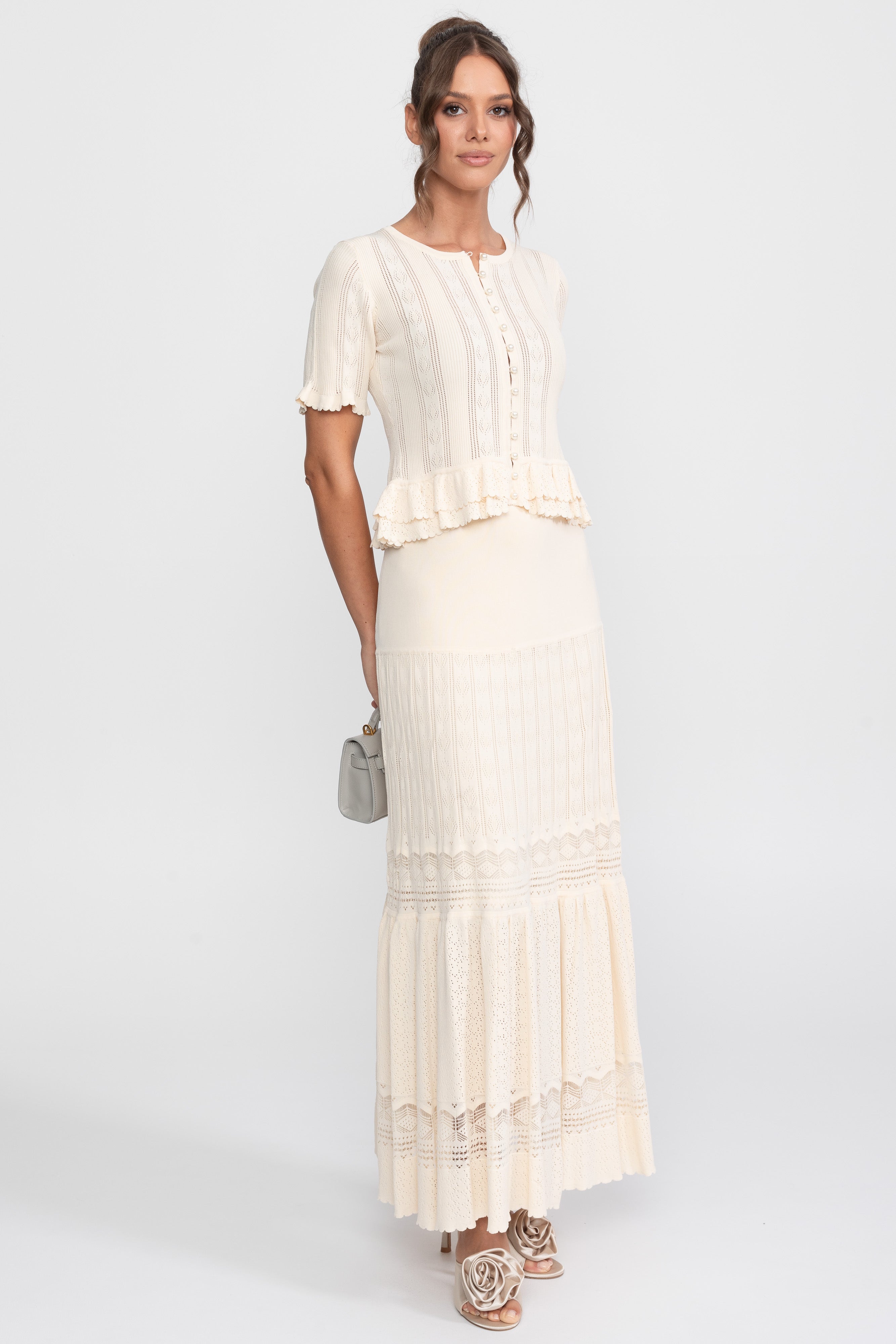 Zweiteiliges Strick-Co-Ord-Set mit gerafftem Bund - Ivoire 