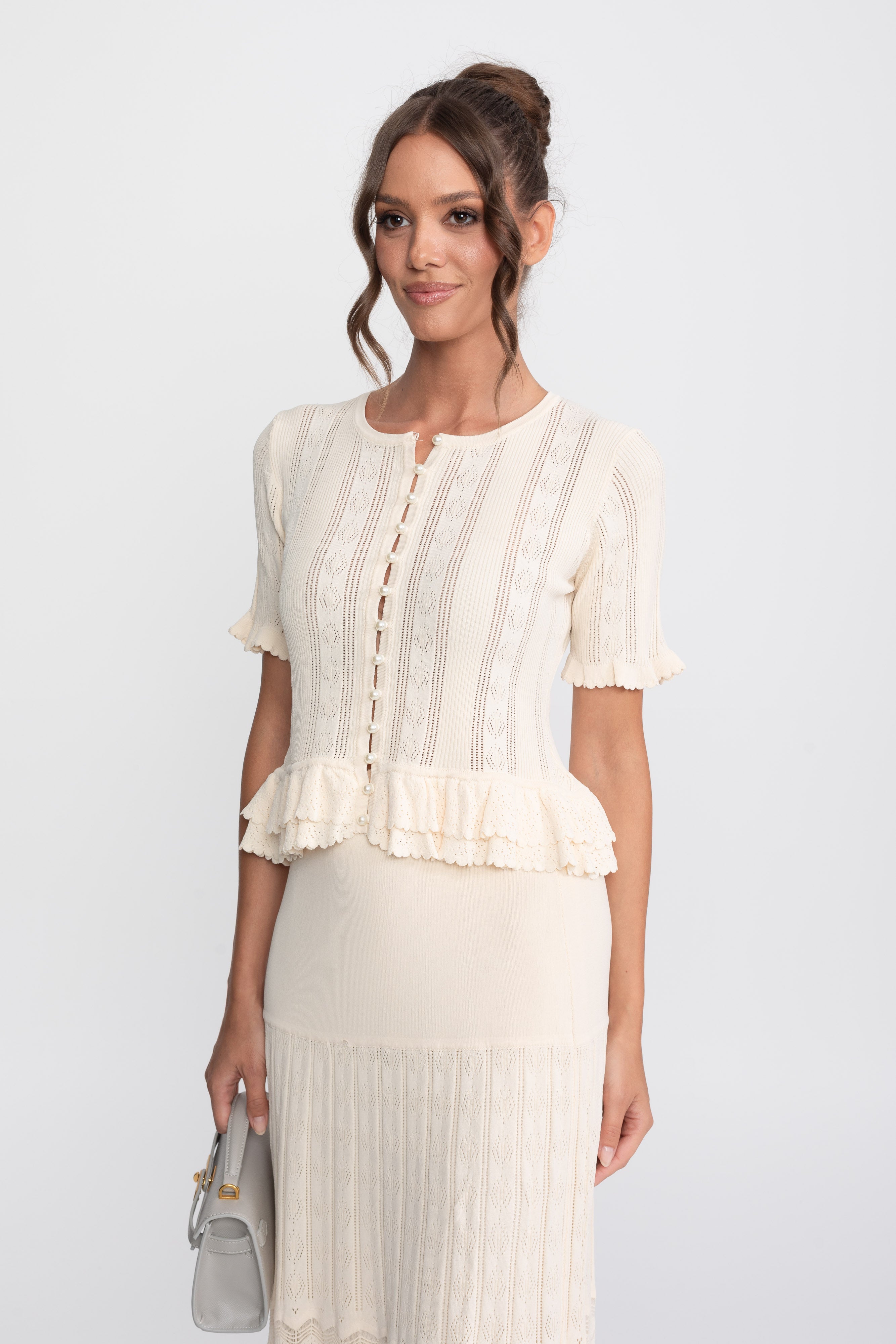 Zweiteiliges Strick-Co-Ord-Set mit gerafftem Bund - Ivoire 