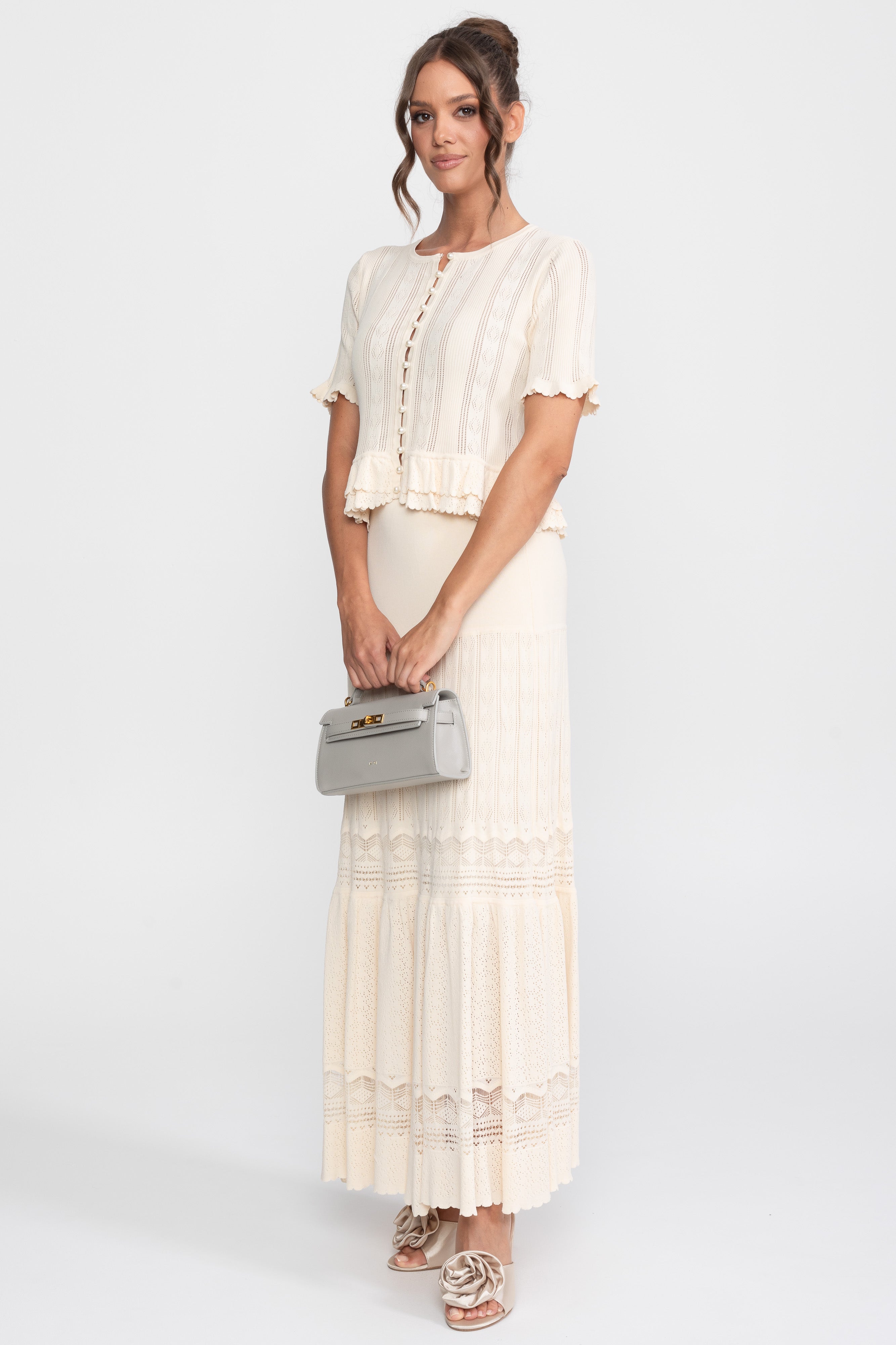 Zweiteiliges Strick-Co-Ord-Set mit gerafftem Bund - Ivoire 