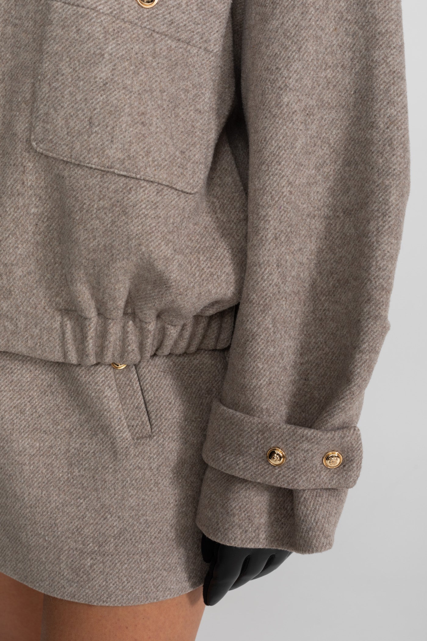 Structured Wool Bomber Jacket and Mini Skirt Co-Ord Set – Taupe